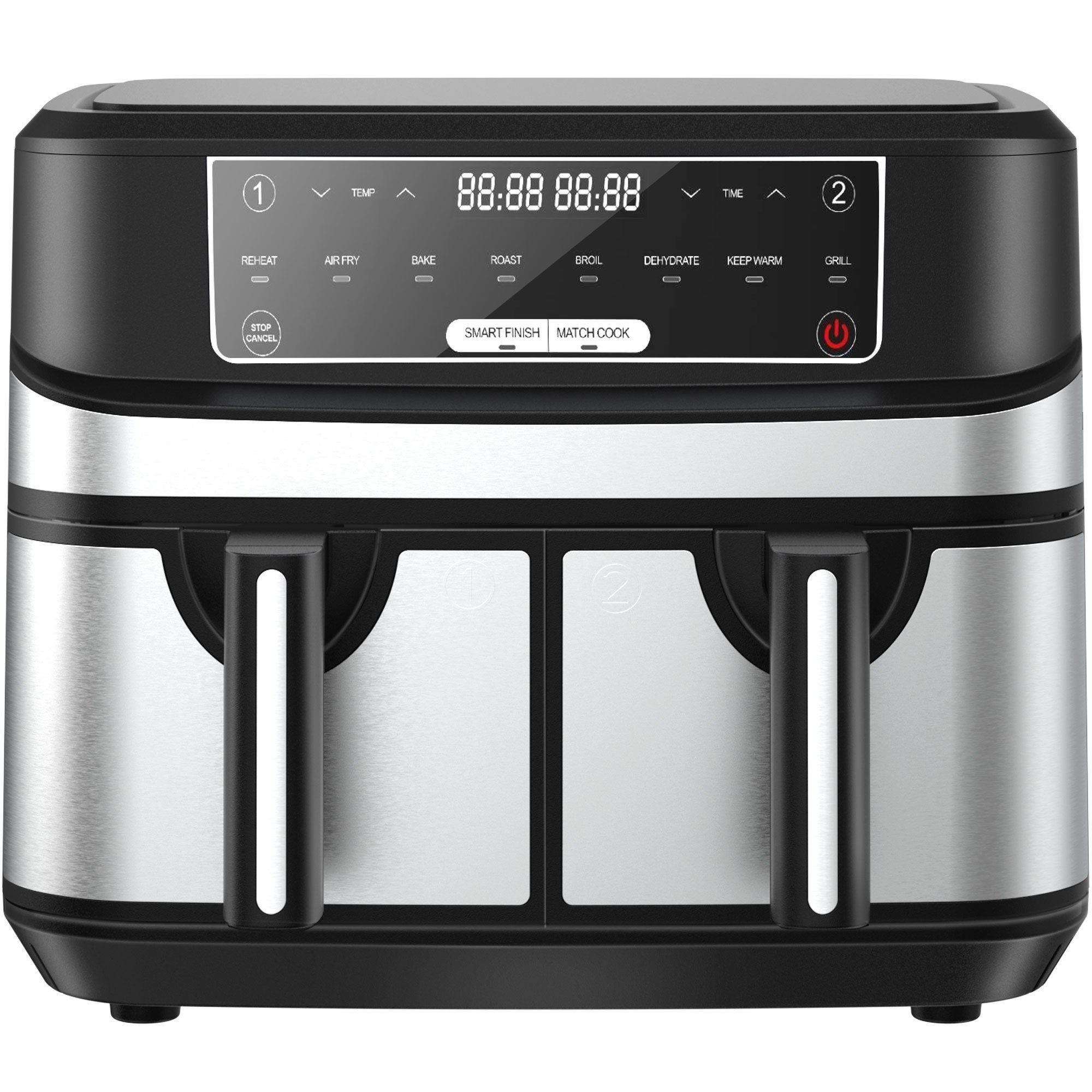 Senmudi Heißluftfritteuse, 2600,00 W, Sync Finish Funktion, ohne Öl, Digitalem LED-Touchscreen