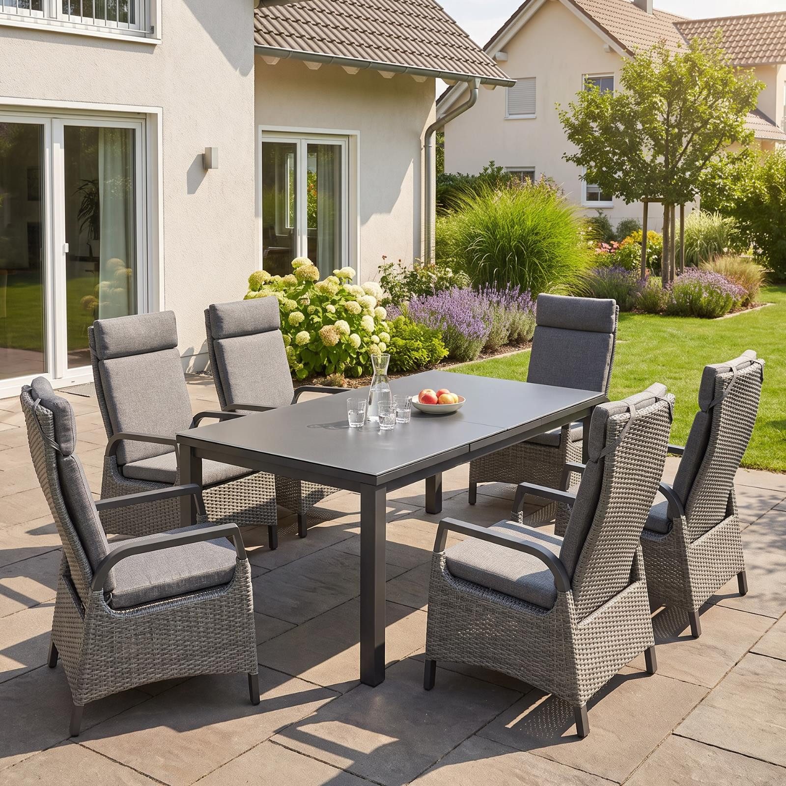 bellavista - Home&Garden® Gartenlounge-Set Gartenmöbel-Set Boston 4 Ausziehtisch + 6 Hochlehner, (Set, 7-tlg., 1x Tisch, 6x Hochlehner Gartenstühle), Aluminium, für 6 Personen, Ausziehtisch, wetterfest - Garten, Terrasse
