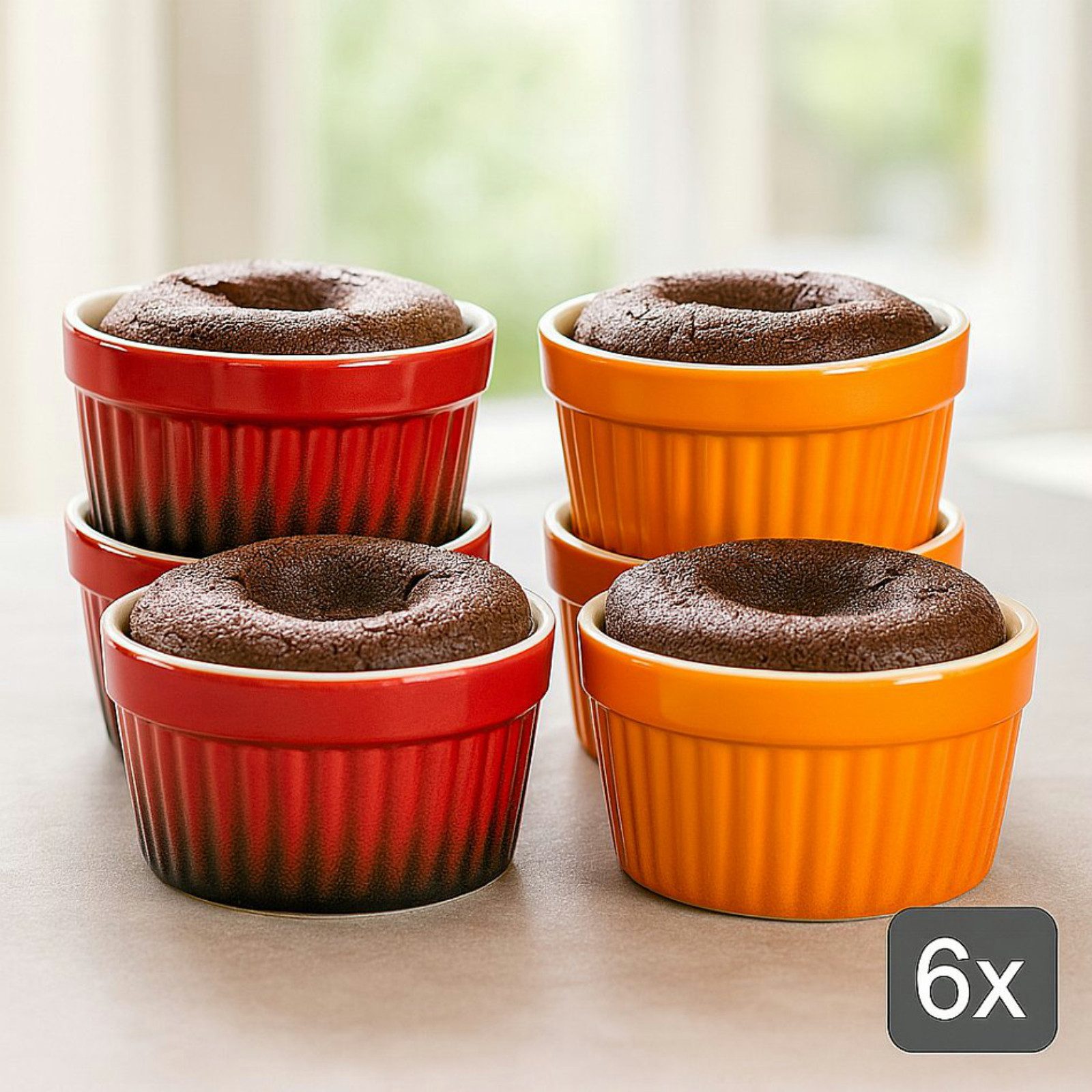 Koopman Ofenschale Formen Dessertschalen Keramik Bunt 6 Tlg. Set, Keramik, (Set, 6-St., Packung), Keramik, Hitzebeständig, Ø9cm, 3x Rot + 3x Orange, Spülmaschinenfest