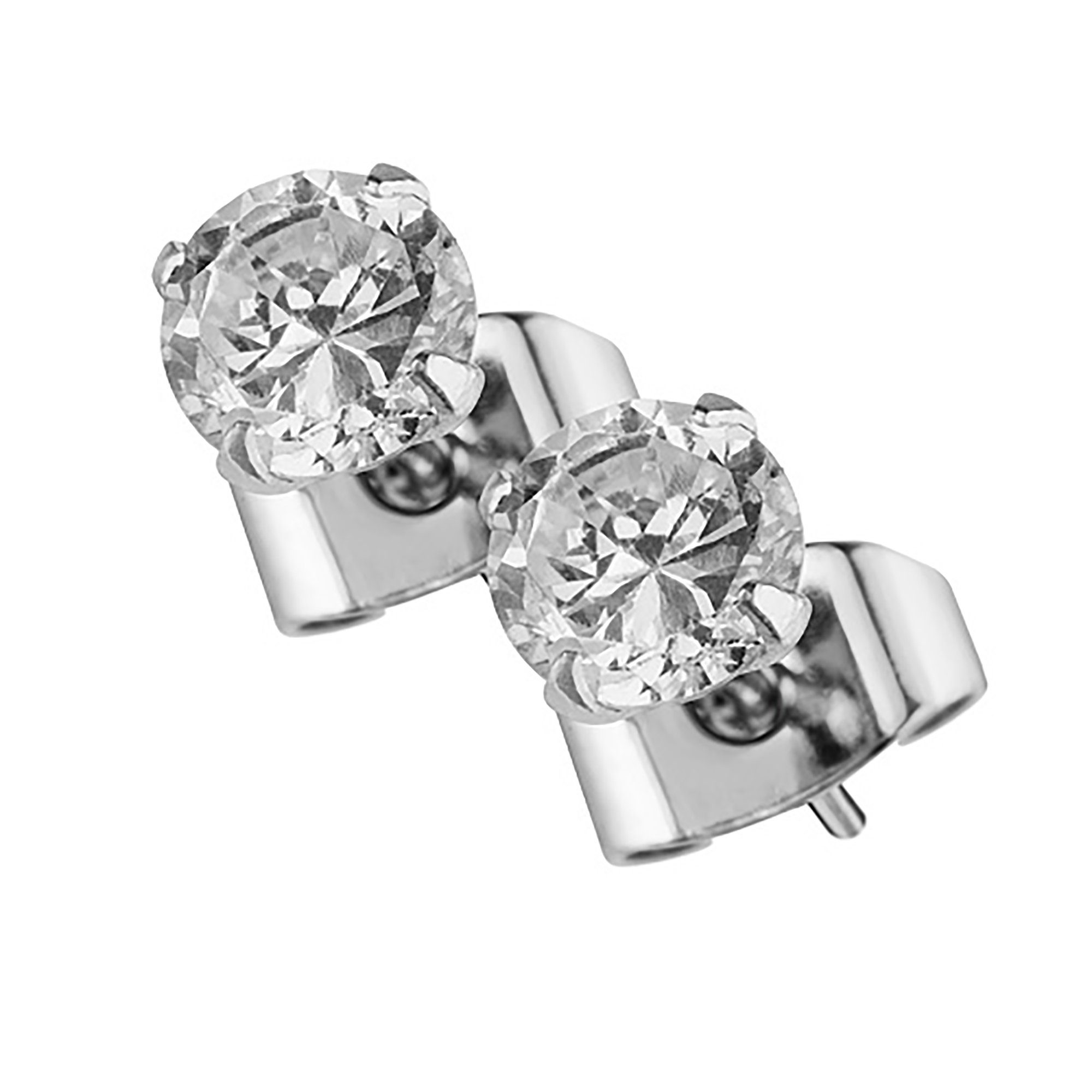Paar Ohrstecker Ohrringe 925 Silber Solitär Ohrstecker mit Zirkonia Diamant Stein Rund