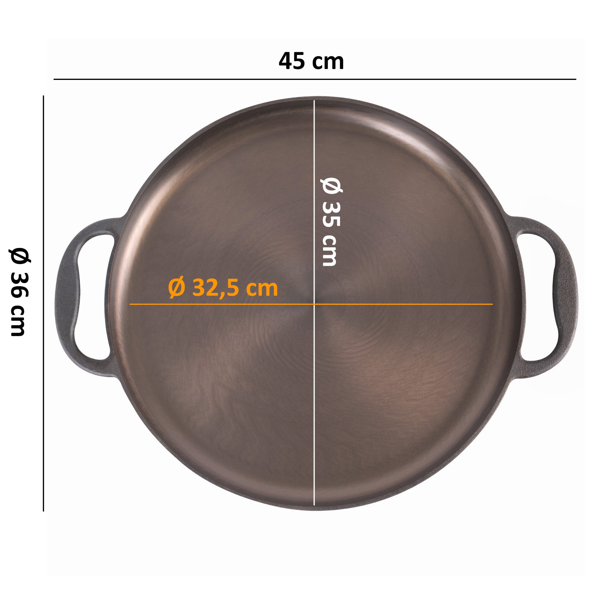 Mahlzeit Paellapfanne poliert, Ø 35 cm, Gusspfanne, Bratpfanne, Paella Pfanne, Gusseisen