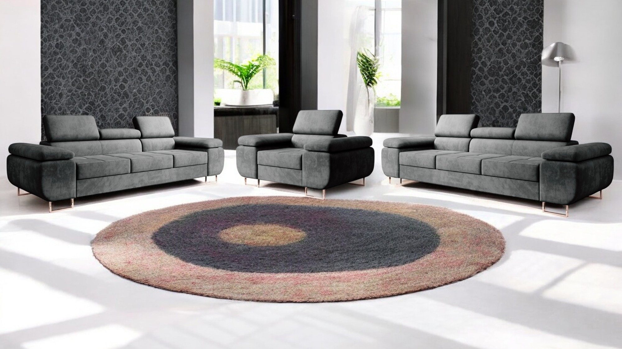 M-Punkt24 Polstergarnitur Miami, (3-3-1 Set, 3-1-1, 3-2-1, Samtstoff Grau A günstig online kaufen