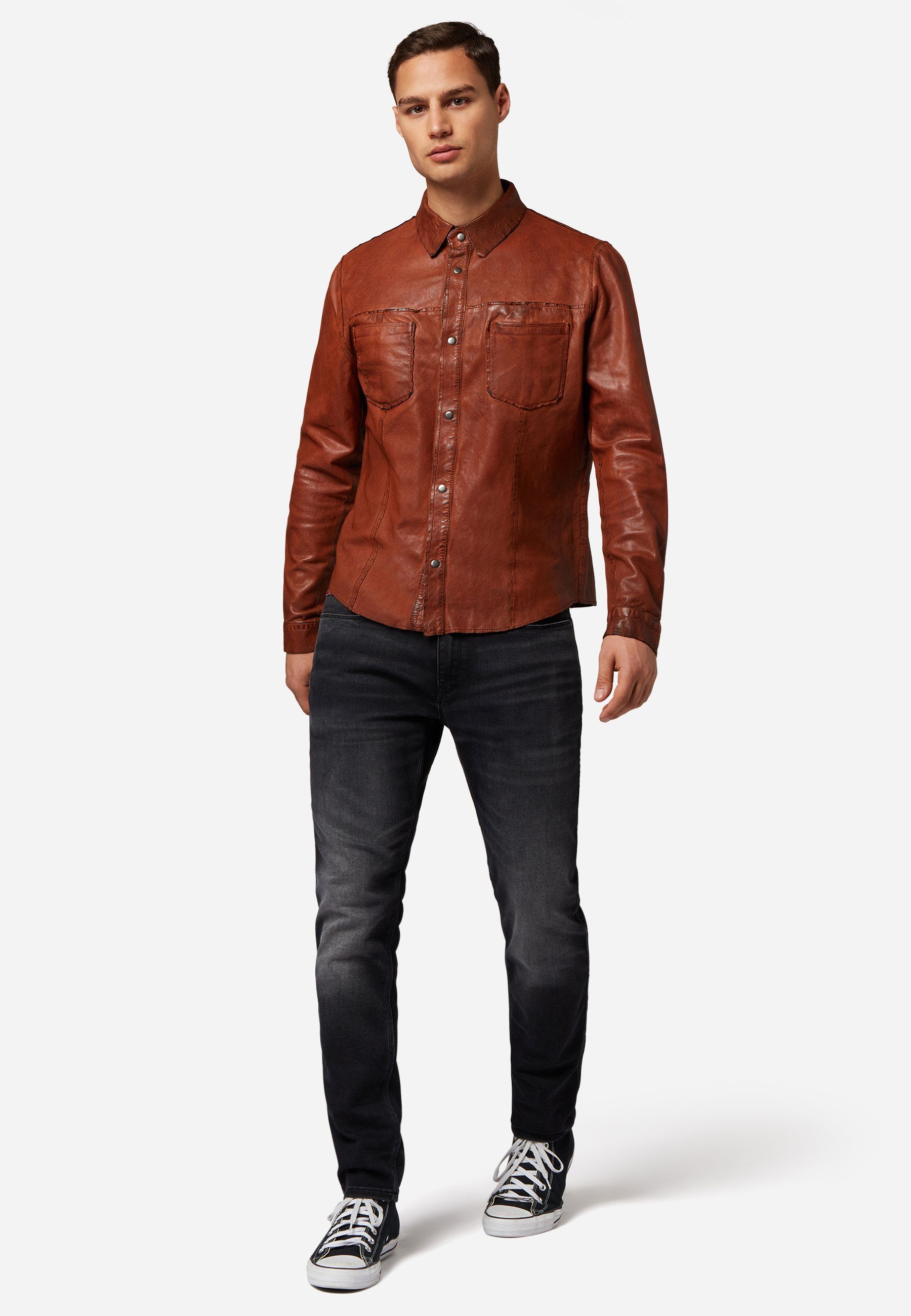 RICANO 2-in-1-Langarmshirt Reverse Shirt Wendbares Lederhemd günstig online kaufen