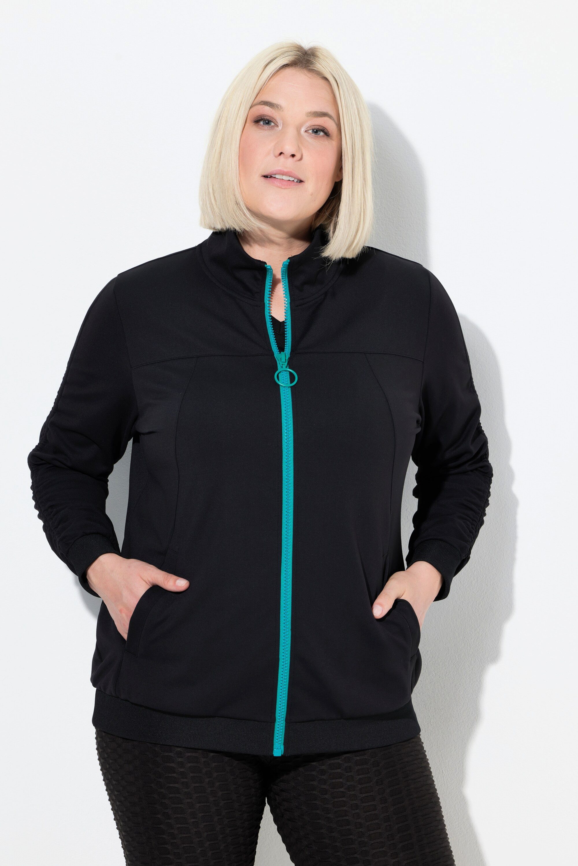 Ulla Popken Sweatjacke Sweatjacke Ärmel-Raffband Kapuze günstig online kaufen