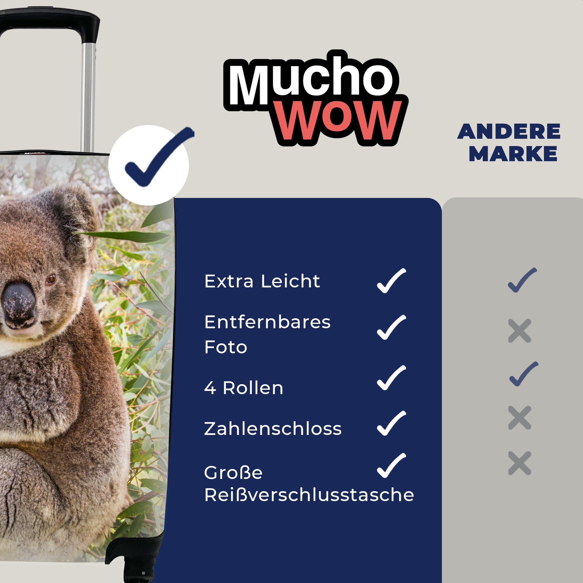 MuchoWow Handgepäckkoffer Koala - Handgepäck Rollen, - 4 Ferien, Blätter rollen, Trolley, für Reisetasche - Kinder mit - Reisekoffer Mädchen, Jungen