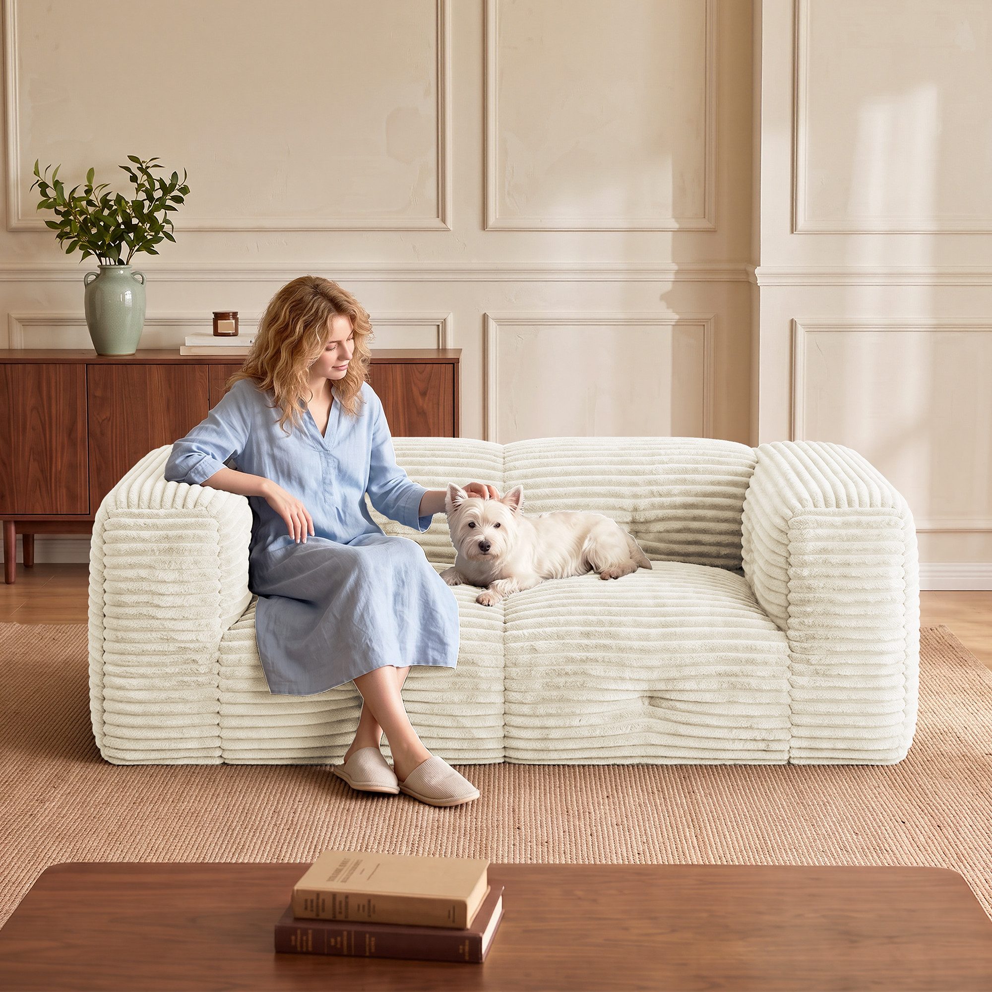 Bealife 2-Sitzer Cord-Sofa mit extra breiten Armlehnen, Keine Montage erforderlich – Bild 3 von 5