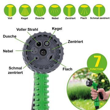 Kinzo Gartenschlauch Flexibler Wasserschlauch, Multifunktionsdüse mit 7 Funktionen, 15m Flexischlauch mit Brause