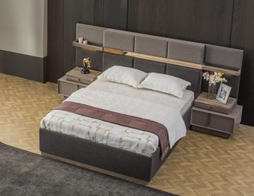 JVmoebel Schlafzimmer-Set Komplette Schlafzimmer Doppelbett Set 3tlg Bett Nachttische Grau Stoff, (3-St., 1x Bett + 2x Nachttische), Made in Europa