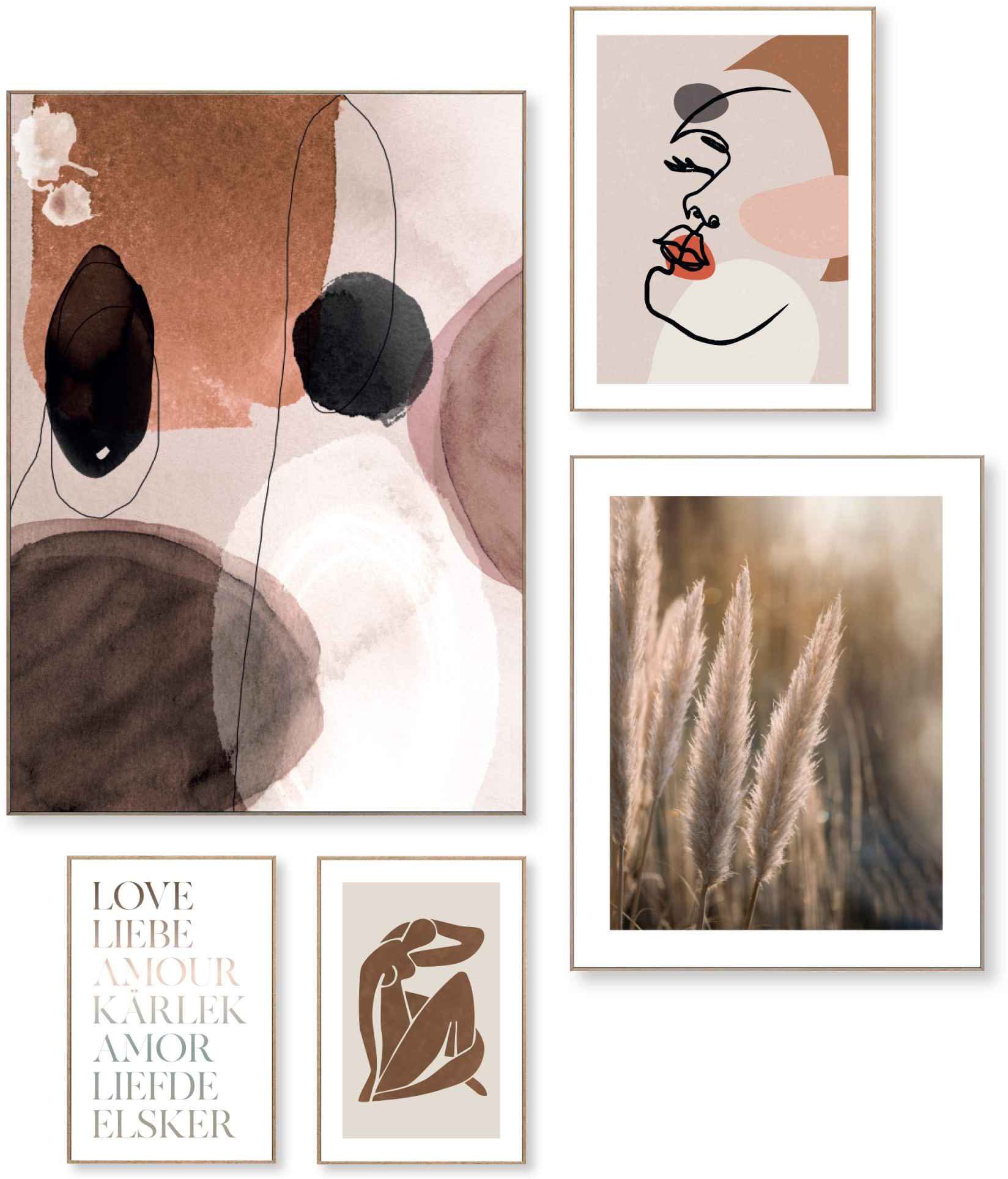 Vrouw, Reinders! Abstrakte Love Linienzeichnung - Wandbild - Formen match (5 St)
