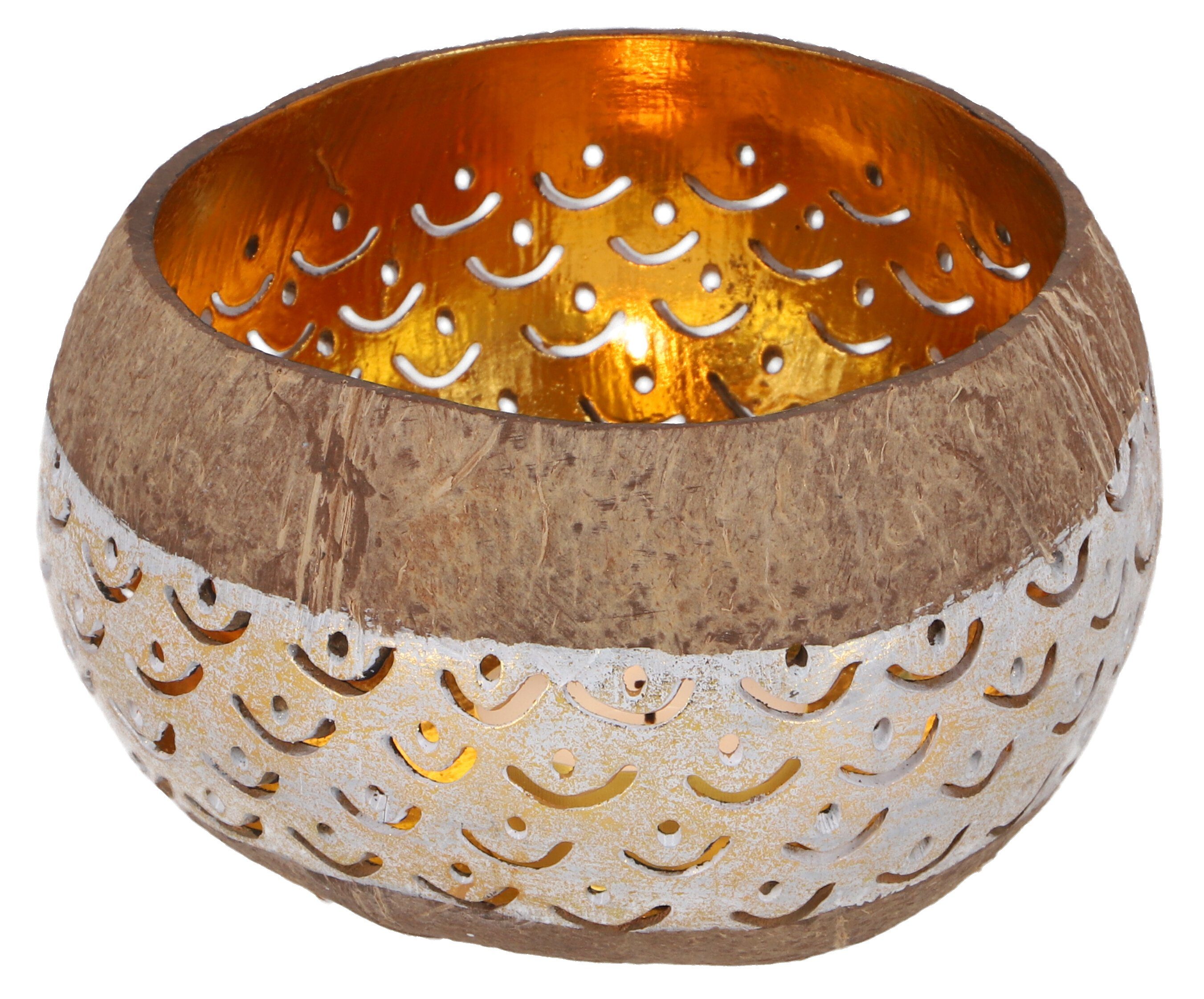 Kokosnuss Exotisches Teelicht - Windlicht Modell weiß 5 Guru-Shop