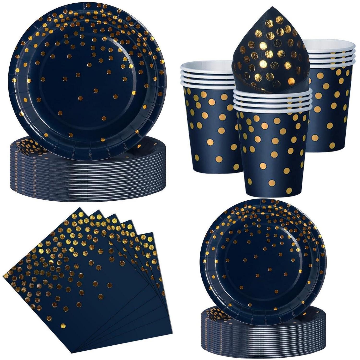 LuxusKollektion Pappteller Partygeschirr Marineblaugold 50tlg. für 10 Gäste, (1 St)
