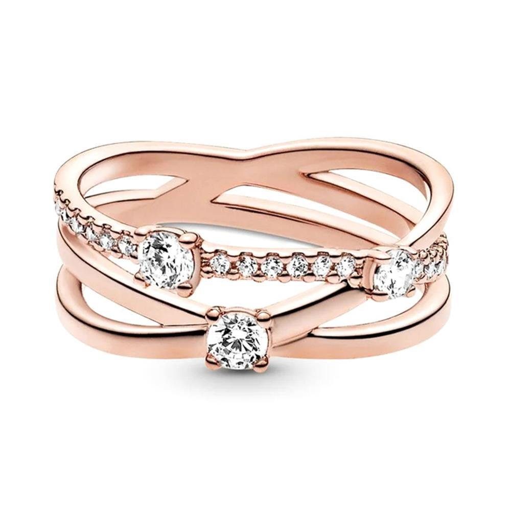 Pandora Fingerring Pandora Dreifach-Ring 14Karat rosévergoldet, Cubic Zirkonia