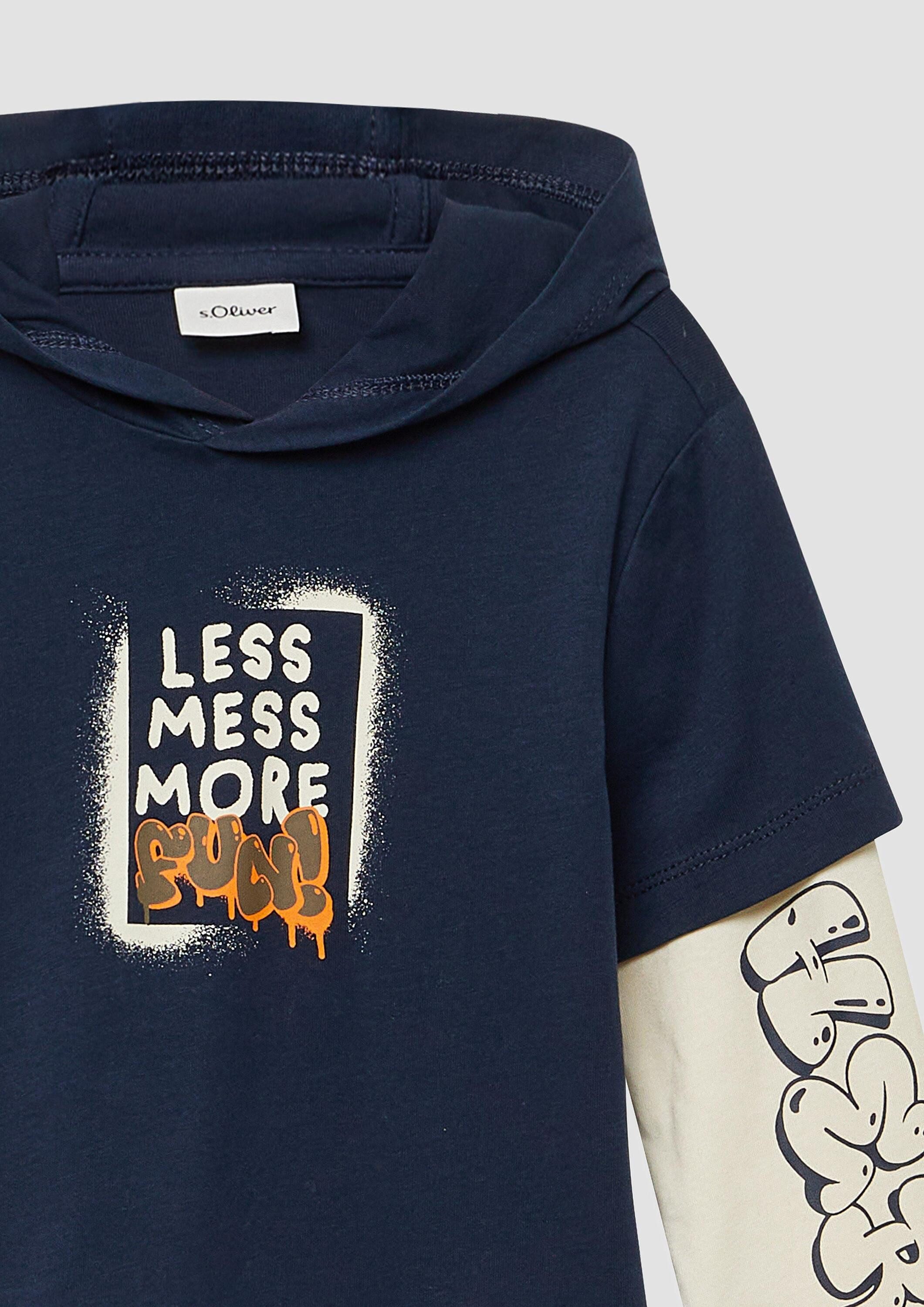 s.Oliver Langarmshirt T-Shirt Longsleeve mit Kapuze in Double-Layer-Optik