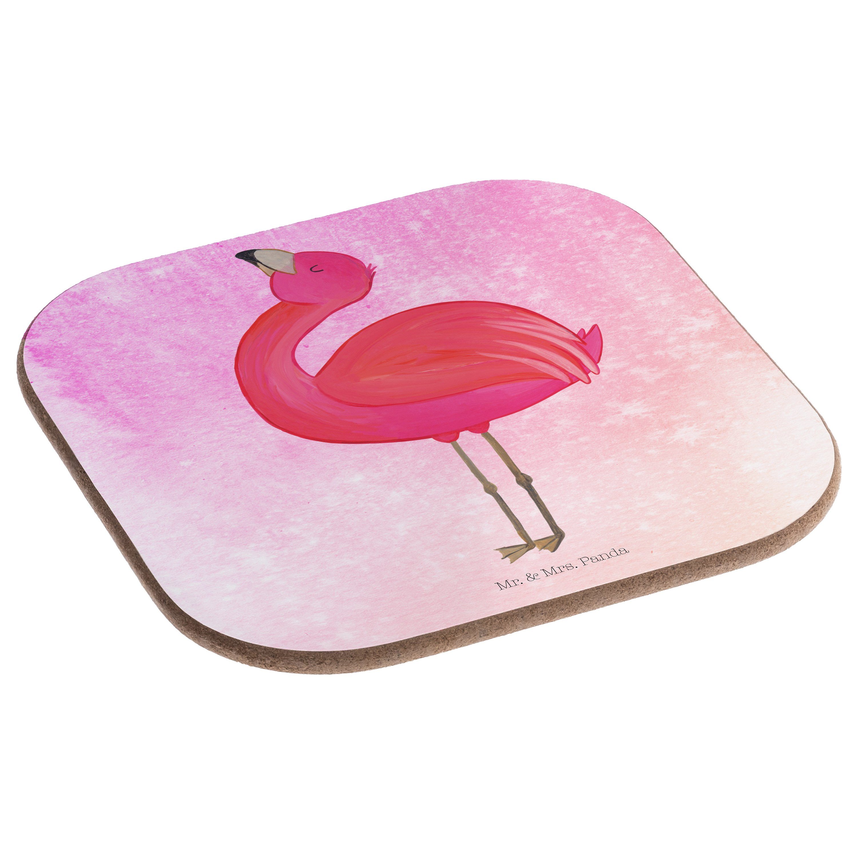Panda Pink 1-tlg. Aquarell Geschenk, - Mr. - & Glasuntersetz, Getränkeuntersetzer Mrs. Flamingo Selbstliebe, stolz