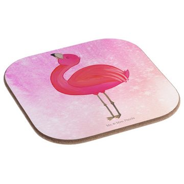 Mr. & Mrs. Panda Getränkeuntersetzer Flamingo Stolz - Aquarell Pink - Geschenk, Selbstliebe, Glasuntersetz, 1-tlg., Robustes Material