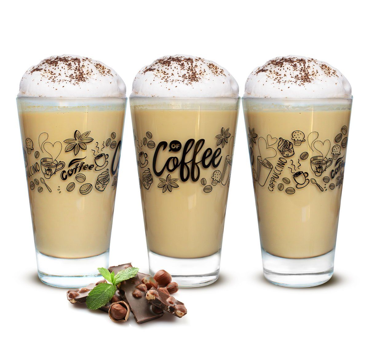 Sendez Latte-Macchiato-Glas 6 Latte Macchiato Скло 310ml Kaffeegläser Teegläser, Aufdruck-Schwarz
