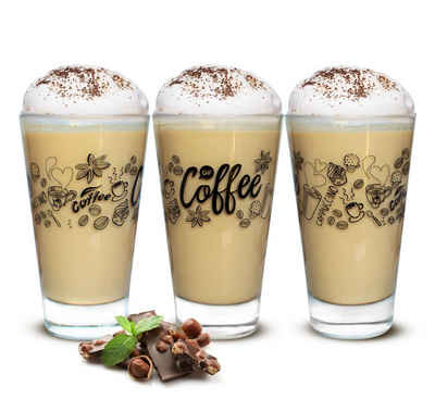 Sendez Latte-Macchiato-Glas 6 Latte Macchiato Gläser 310ml Kaffeegläser Teegläser, Aufdruck-Schwarz