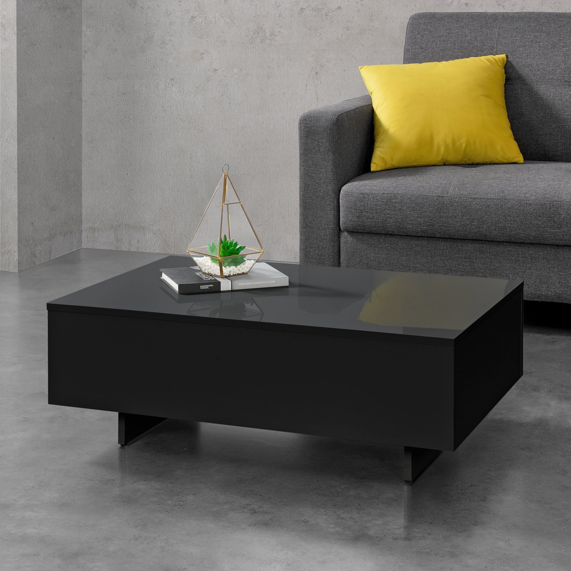 Vänersborg Schwarz 85x55x31cm Couchtisch, en.casa Beistelltisch