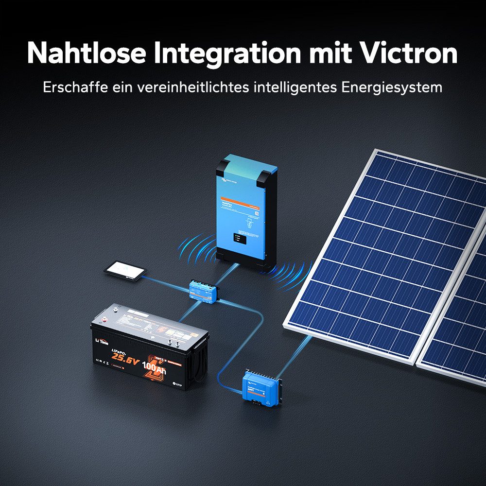 LiTime 24V 100Ah Smart ComFlex LiFePO4 Batterie mit Bluetooth Solarakkus (24 V), Victron-kompatibel, IP65 Wasserdicht, ideal für Wohnmobile, Marine