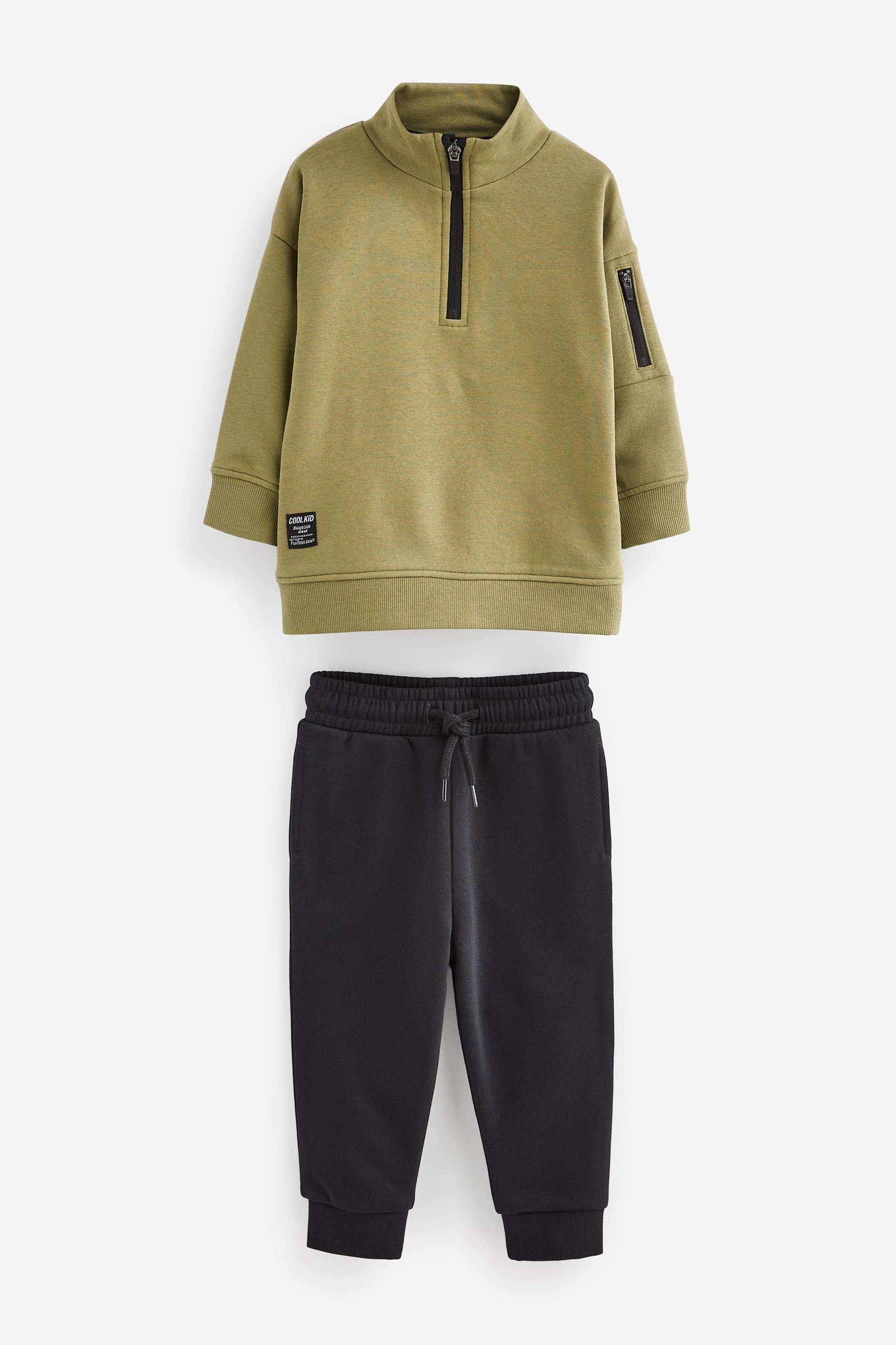 (2-tlg) Khaki mit Sweatshirt und Jogginghose Green/black Next Trichterkragen Sweatanzug Set: