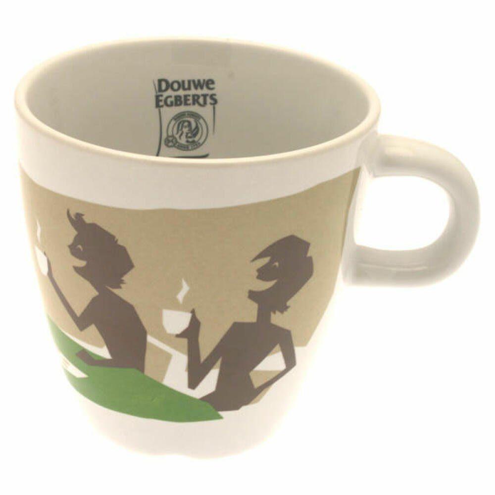 Jacobs Douwe Egberts Becher Kaffeebecher mit Henkel, Design mit grün, 250 ml, Porzellan