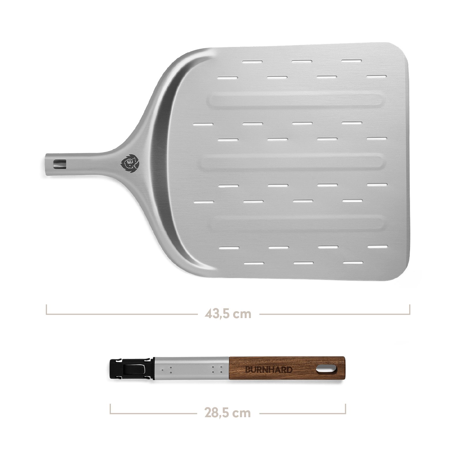 (Akazienholz BURNHARD Pizzaschaufel, Pizzaofen Pizzaschieber für tlg), & temperaturbeständig 1 Steckmechanismus, Aluminium,