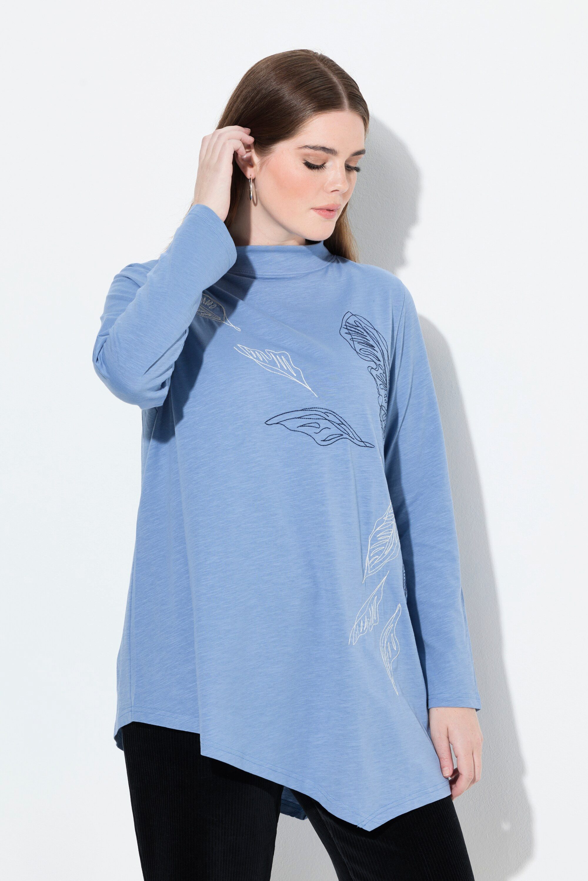 Ulla Popken Longshirt Longshirt Stickerei Stehkragen günstig online kaufen