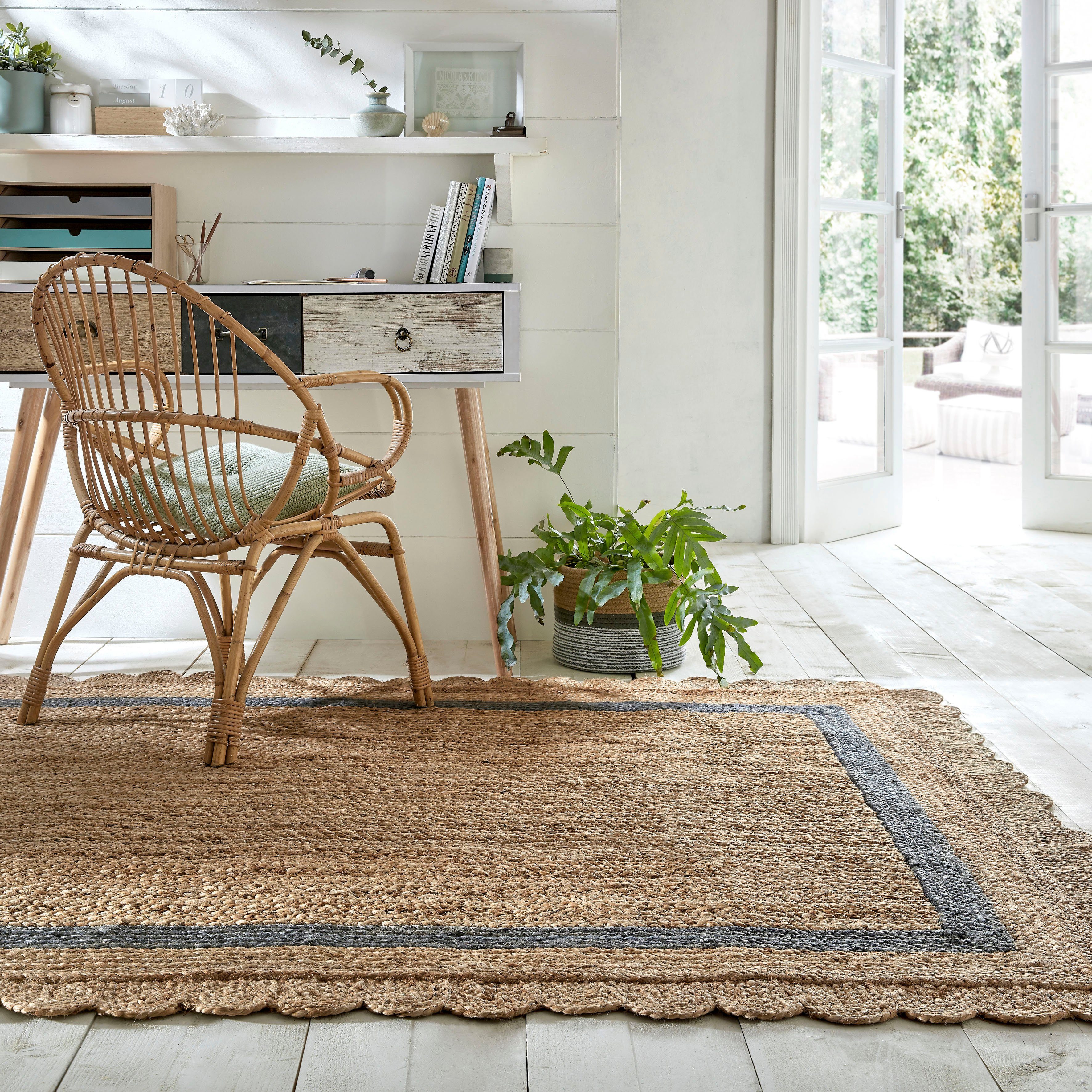 Teppich Grace, FLAIR RUGS, rechteckig, mit 7 fußbodenheizungsgeeignet, 100% mm, natur/grau Jute, Bordüre aus Höhe