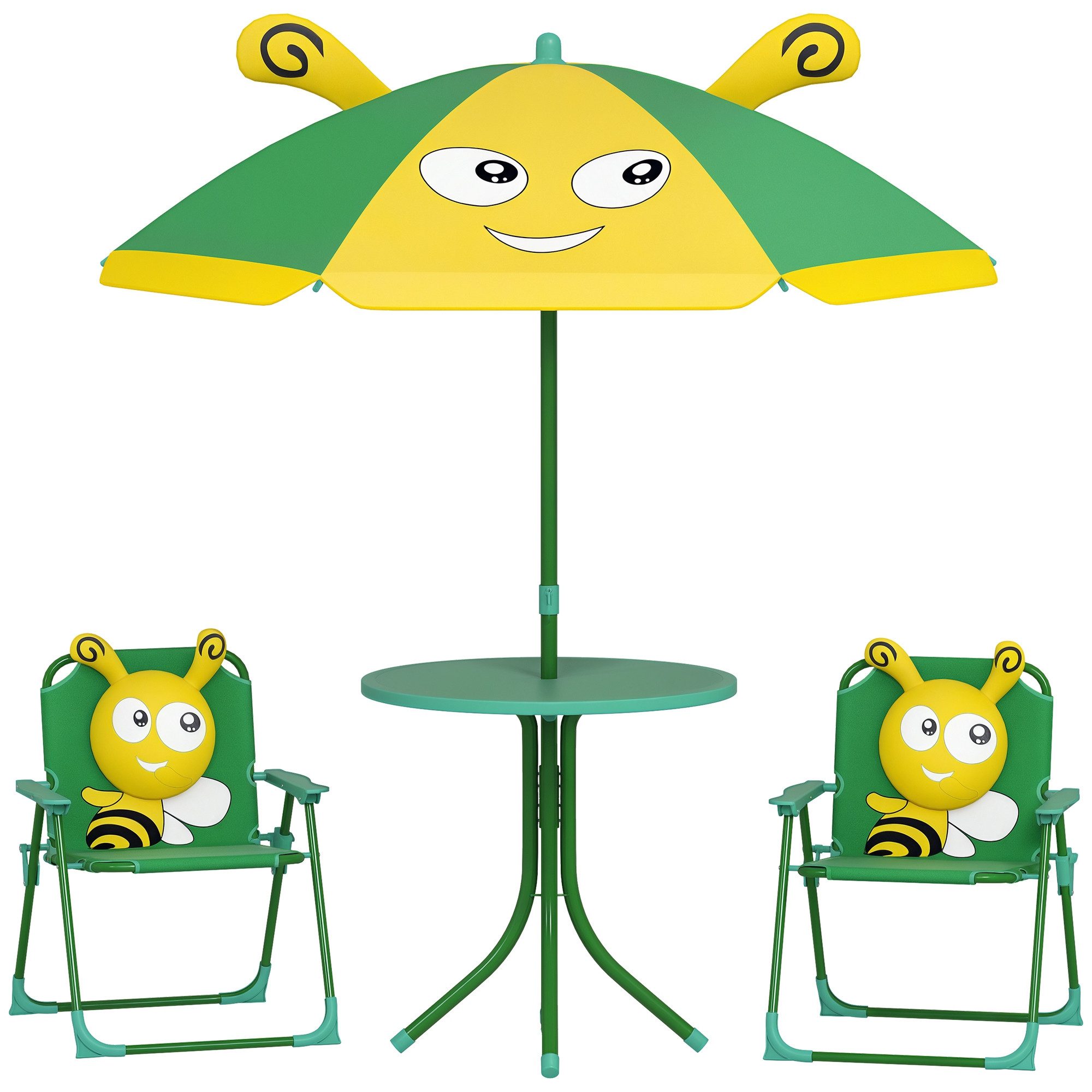 AIYAPLAY Garten-Kindersitzgruppe Sitzgruppe Outdoor Gartenmöbel für Strand, (Kindertisch mit 2 Klappstühlen, 4-tlg., Kindersitzgarnitur), für Kinder 2-5 Jahre, für Garten, Hinterhof, Terrasse