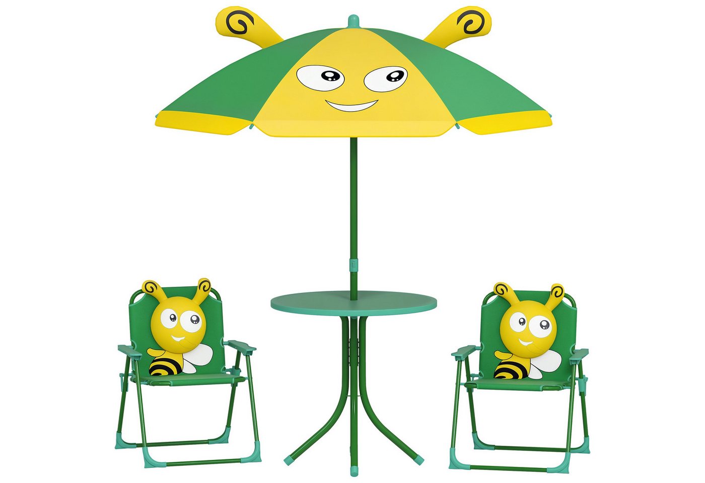 AIYAPLAY Garten-Kindersitzgruppe Sitzgruppe Outdoor Gartenmöbel für Strand, (Kindertisch mit 2 Klappstühlen, 4-tlg., Kindersitzgarnitur), für Kinder 2-5 Jahre, für Garten, Hinterhof, Terrasse
