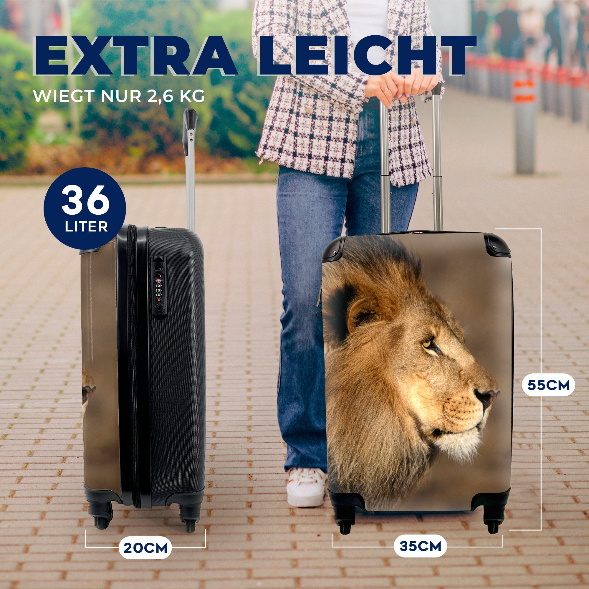MuchoWow Handgepäckkoffer Profil - Löwe 4 Reisetasche für Handgepäck - Reisekoffer Ferien, rollen, Rollen, mit Afrika, Trolley