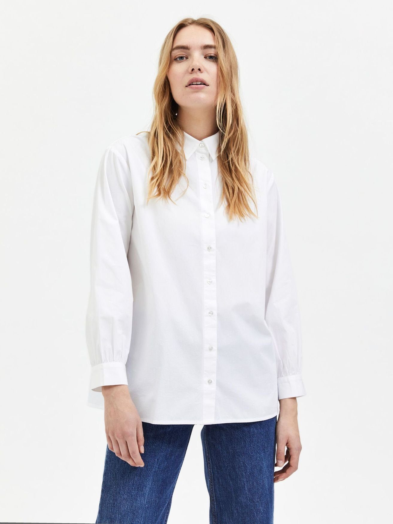 SELECTED FEMME Blusenshirt Basic Langarm Hemd Bluse aus Baumwolle SLFREKA (1-tlg) 4185 in Weiß