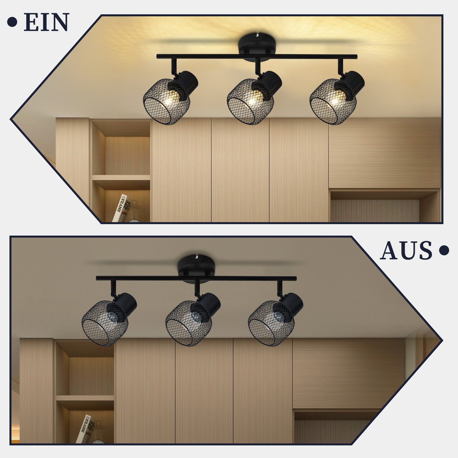 ZMH LED Deckenleuchte Whozimmer 3 Flammig Vintage Deckenstrahler Schwarz E2 günstig online kaufen