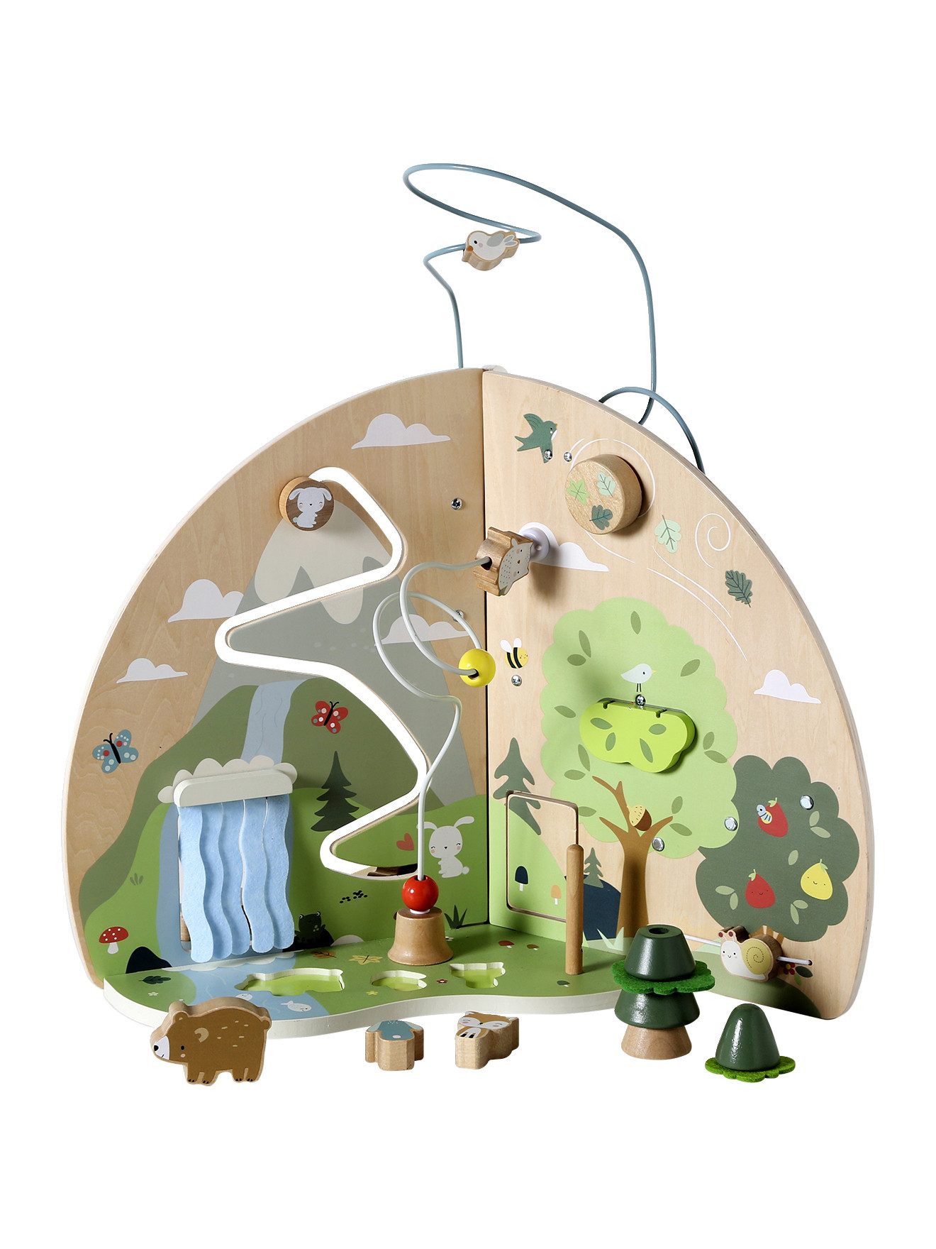 vertbaudet Lernspielzeug Baby Activity-Center mit 3 Spielwelten, Holz FSC©