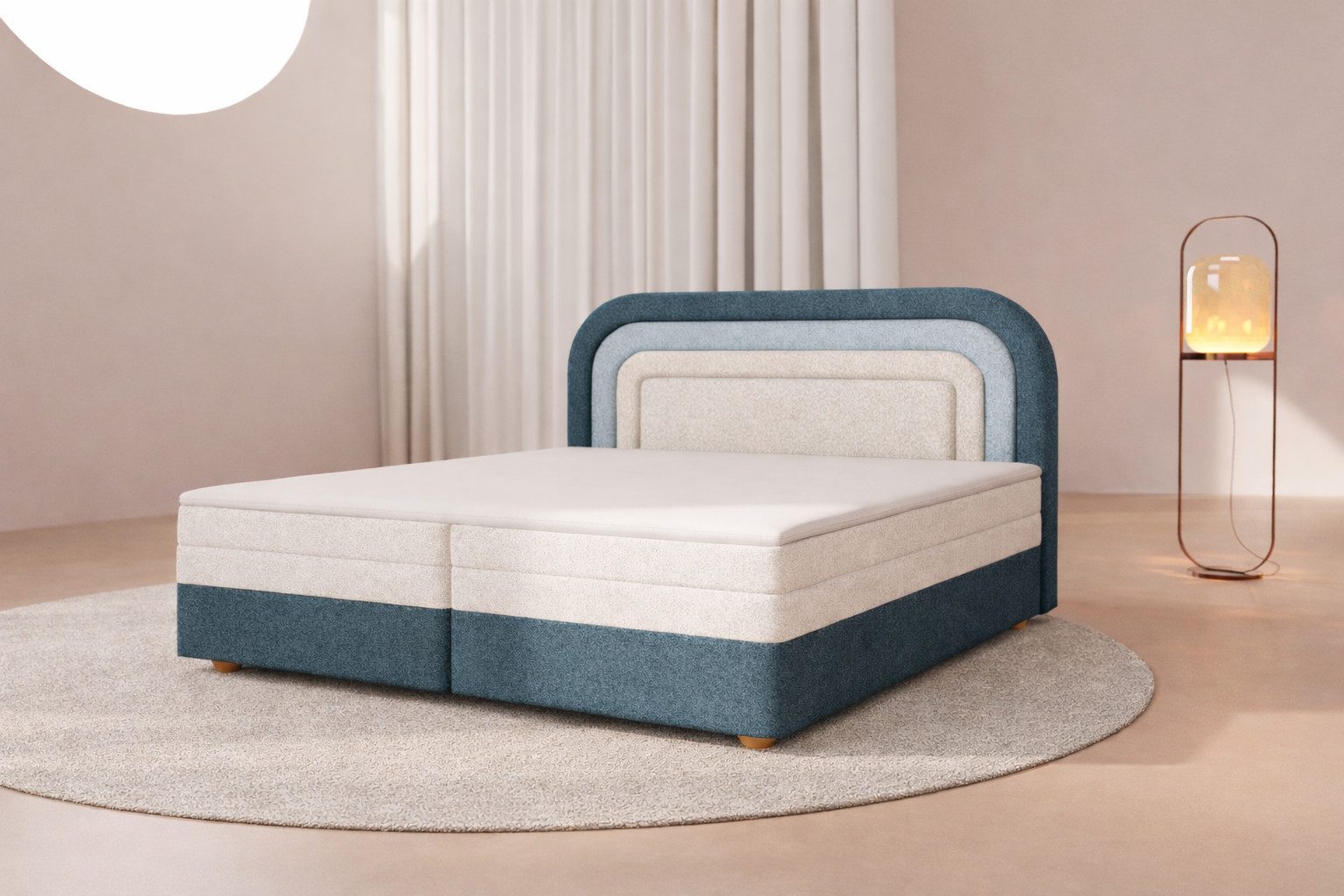 MOEBLO Boxspringbett Nest (Bonell, Topper, dekorativem Kopfteil und praktischem Bettkasten, mit Bonellfederkern Doppelbett für modernes Schlafzimmer, pflegeleichter Stoffbezug Aragon, Kontinentalbett, Boxspringbett inkl. Topper), (BxHxT): 143/163/183 x 125 x 214 cm