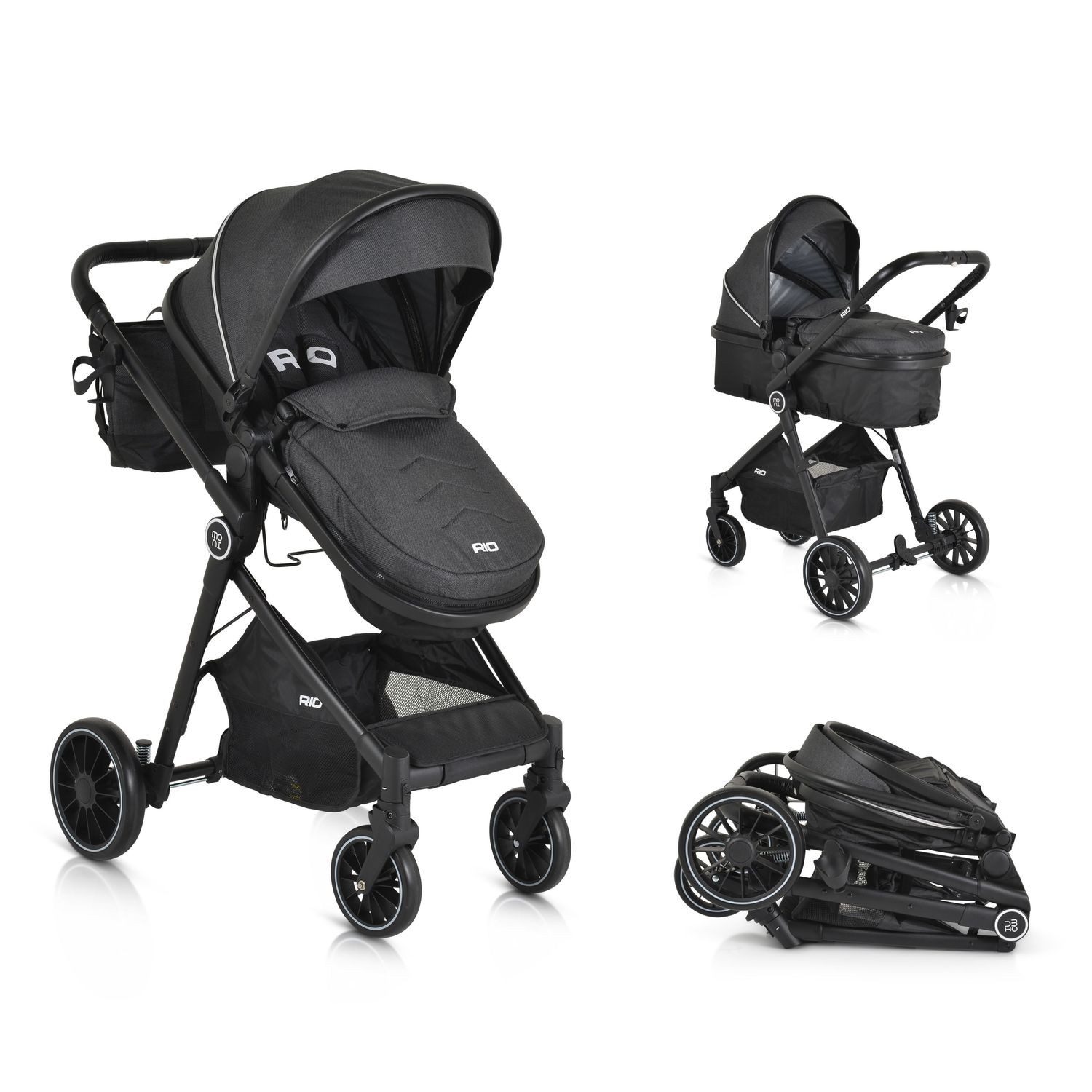 Moni Kombi-Kinderwagen Коляски 2 in 1 Rio 22 kg, umbaubar Fußabdeckung klappbar Korb Gurt
