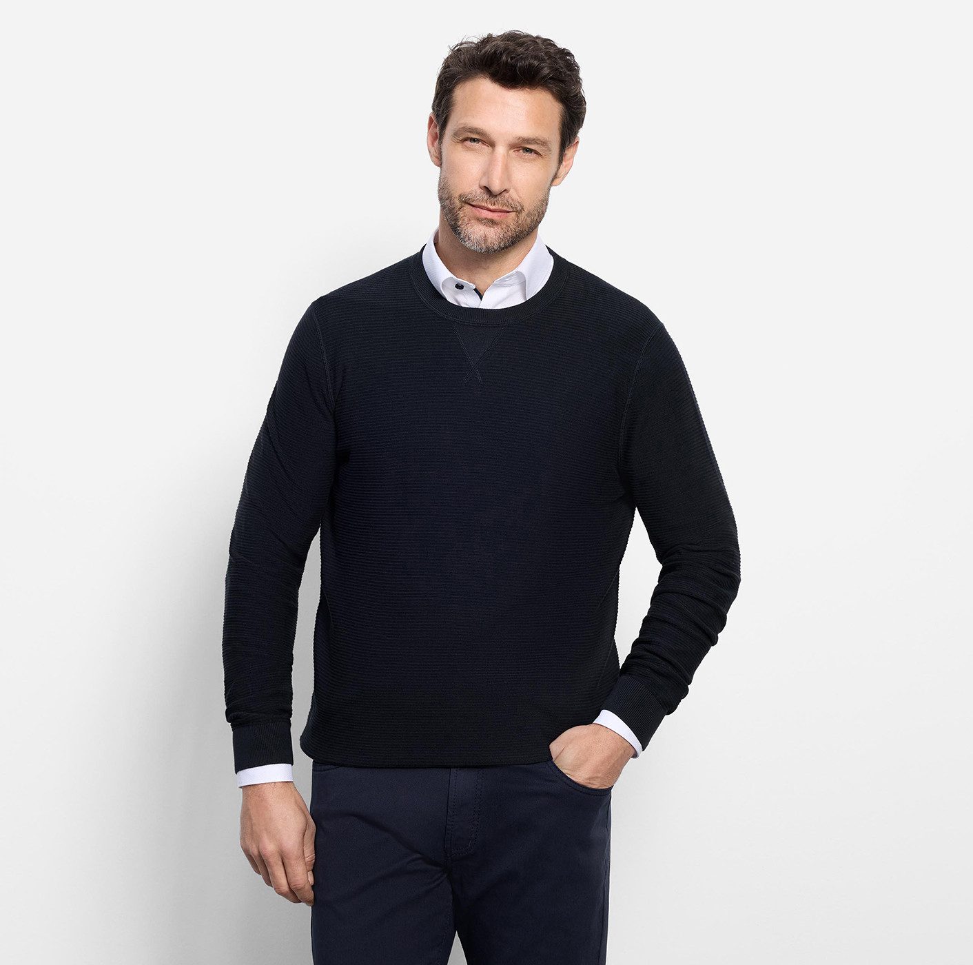OLYMP Rundhalspullover OLYMP Strick Casual mit modischem Strukturmuster günstig online kaufen