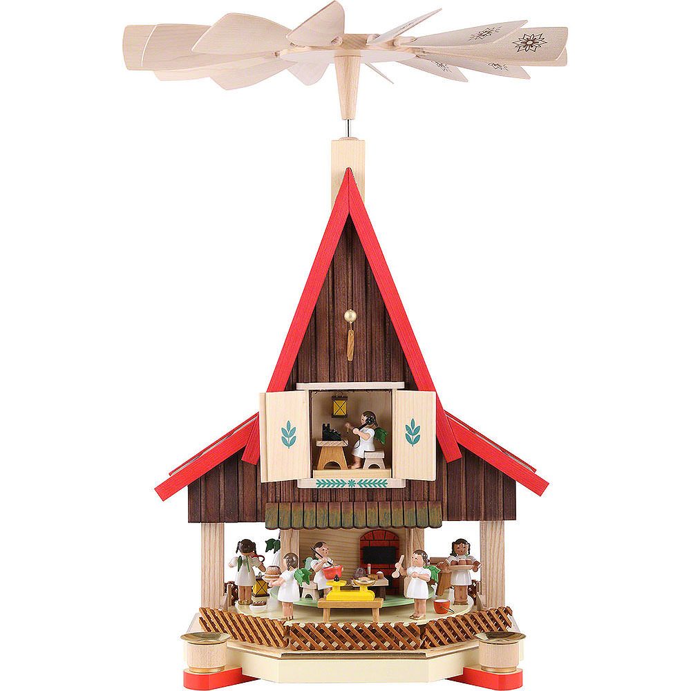 Erzgebirgische Volkskunst Richard Glässer GmbH Weihnachtspyramide 2-stöckiges Adventshaus Engelbäckerei (53cm) von Richard Glässer