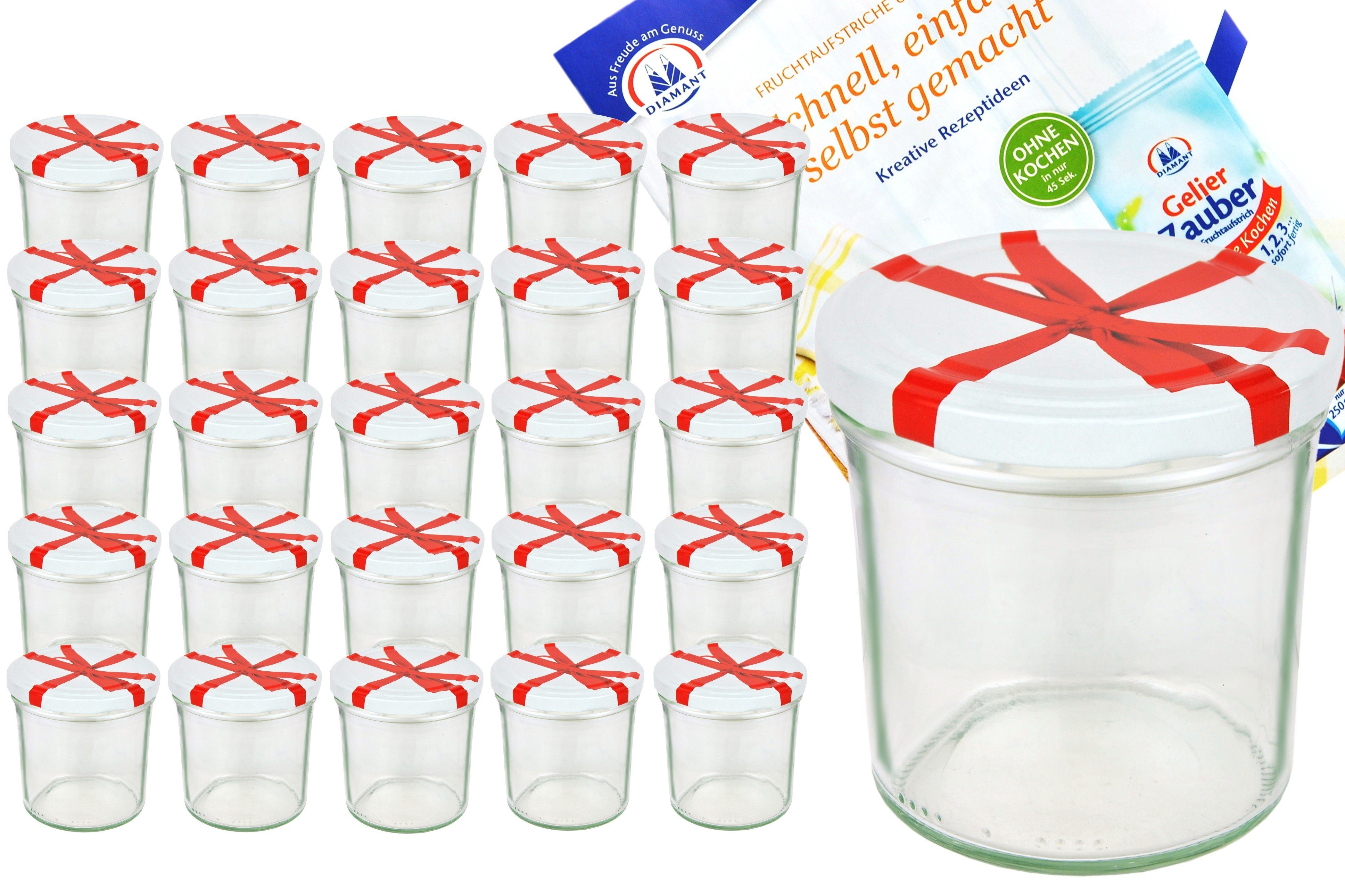 Einmachglas 25er Set Sturzglas 350 ml To 82 Schleifendekor Deckel incl. Rezeptheft