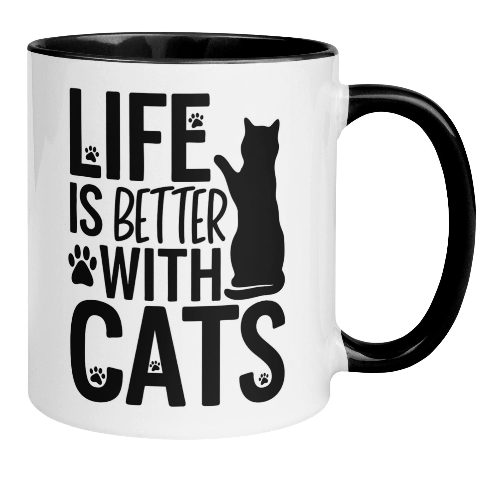 Momentals Tasse Katze – „Life is better with cats“ – lustiger Katzen Geschenk Becher, Gratis Versand · Links-&Rechtshänder · Spülmaschinenfest