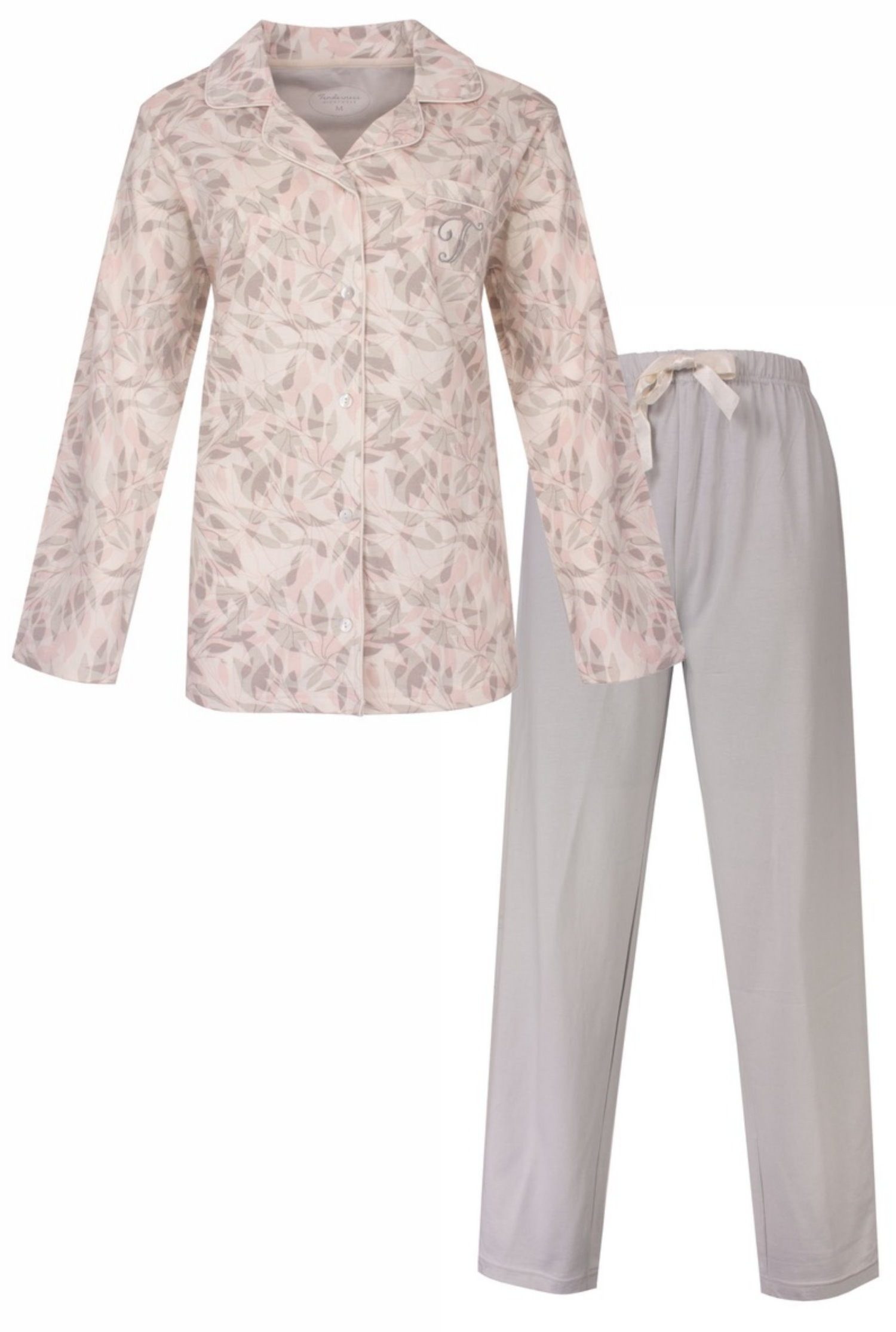 Tenderness Schlafanzug Damen Pyjama geknöpft (2 tlg) Baumwolle