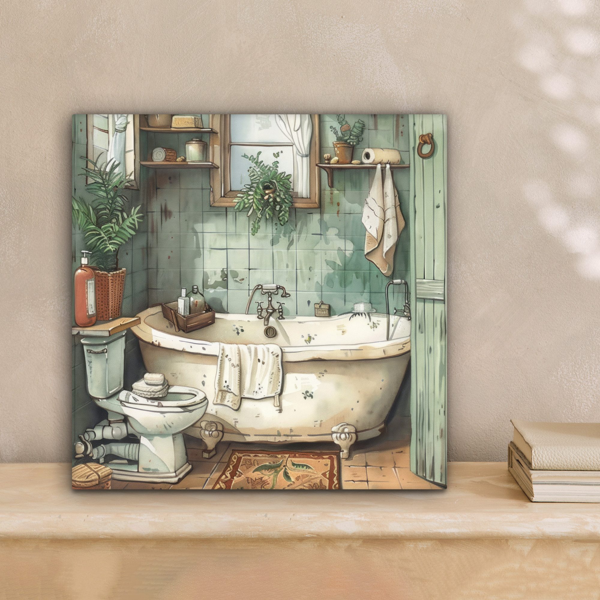 OneMillionCanvasses® Leinwandbild Vintage - Badewanne - Badezimmer - Illust günstig online kaufen
