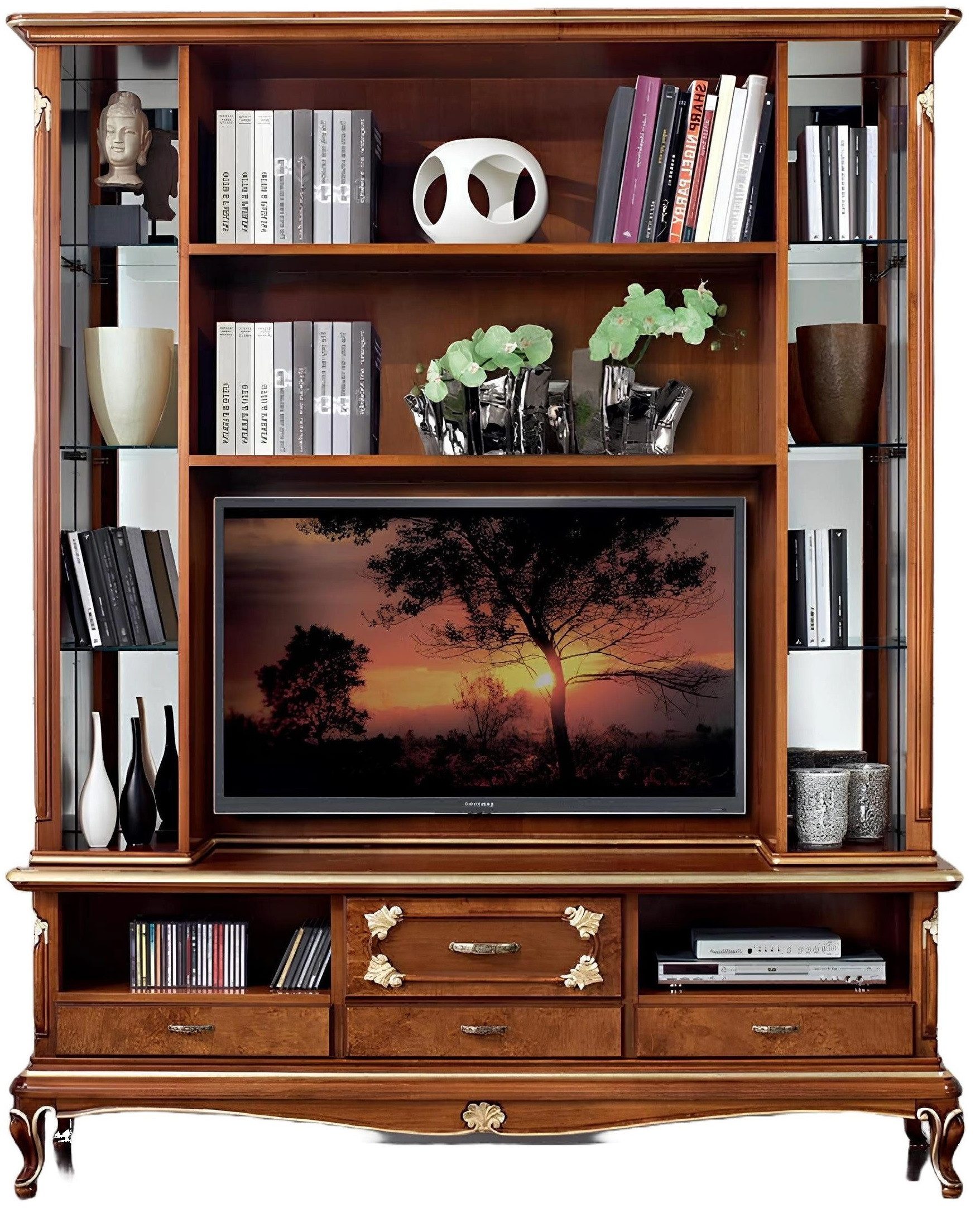 Xlmoebel TV-Wand Wohnwand aus Holz mit TV-Schrank und Vitrine in modernem Design, (1-St., TV-Wand), Hergestellt in Europa