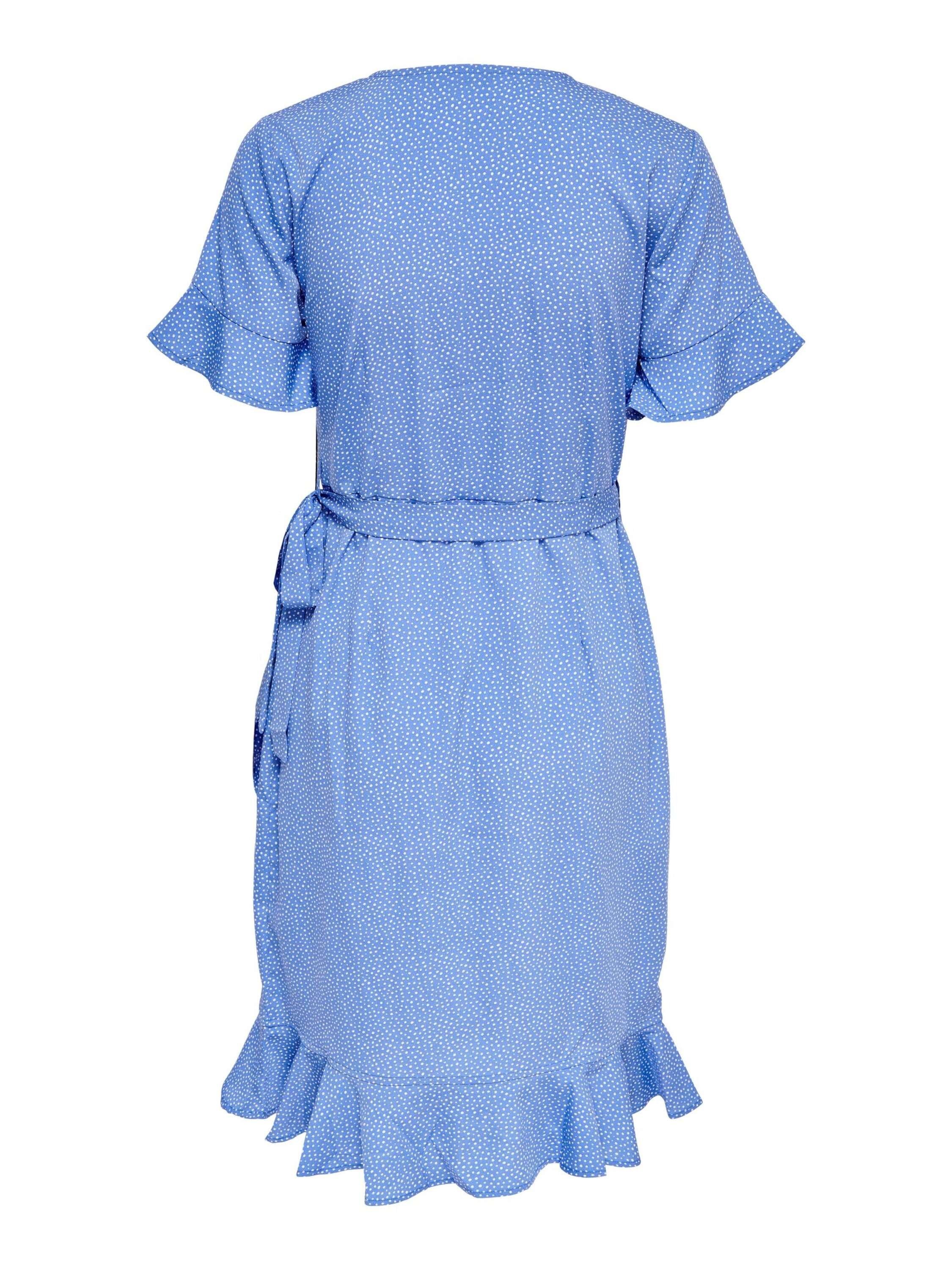 ONLY (1-tlg) Blau-2 Sommerkleid Wickel-Design, Olivia Drapiert/gerafft Volant,