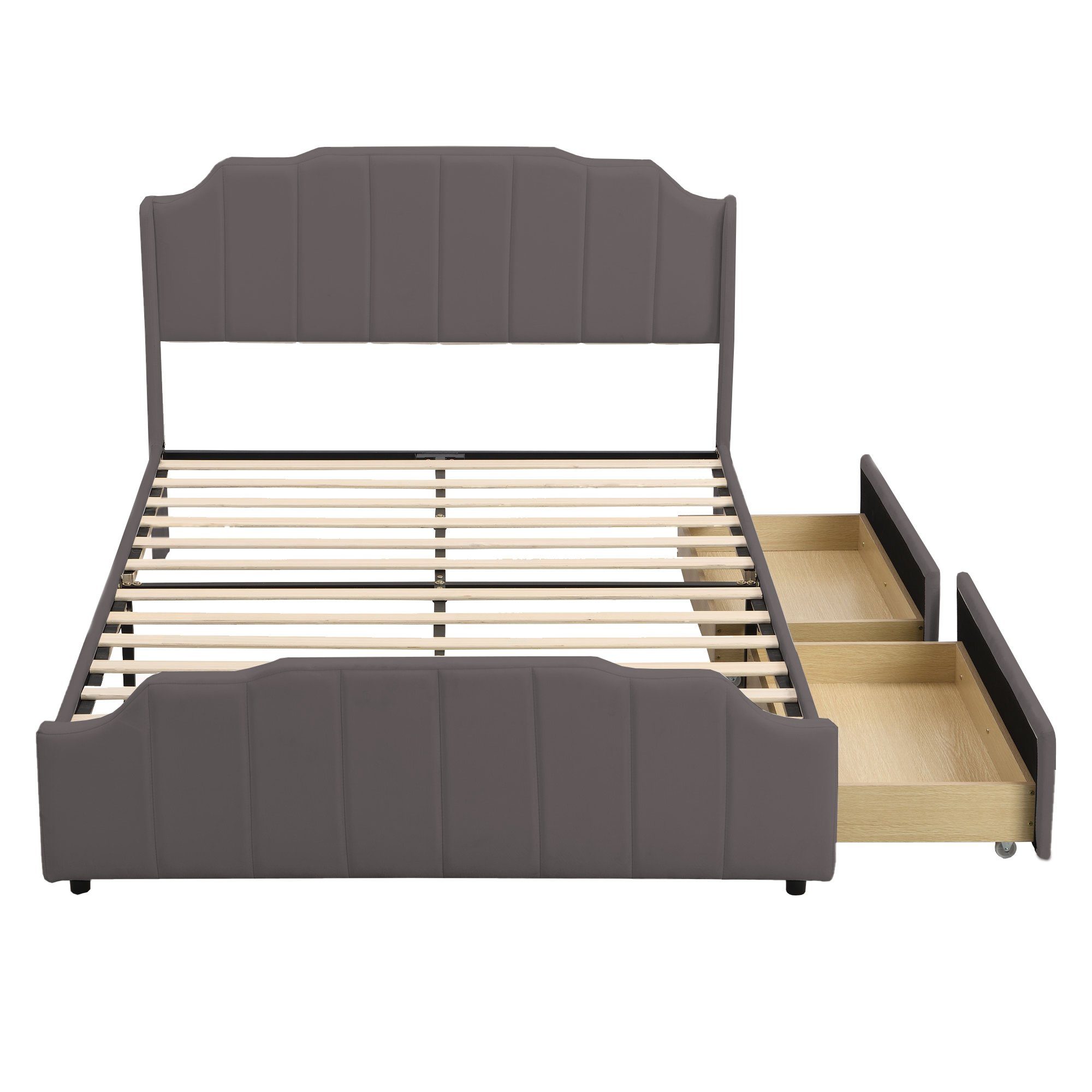 Polsterbett (Kinderbett), Doppelbett 140x200cm mit 2 Schubladen & Lattenrost, weicher Samt-Bezug