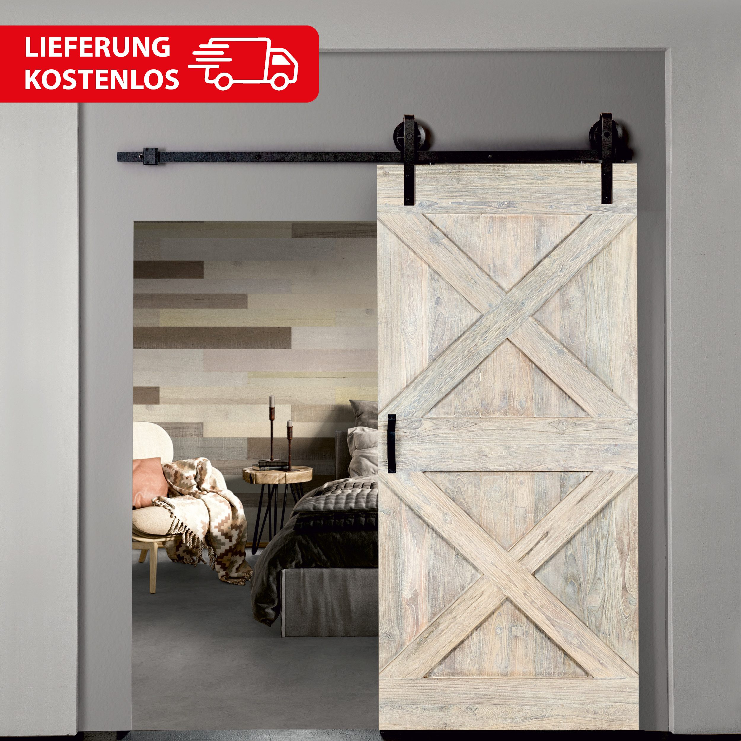 INDO Schiebetür Premium Holzschiebetür Scheunentor, 100x215 günstig online kaufen