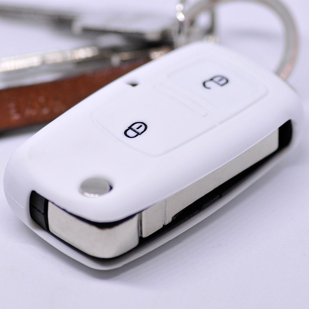 mt-key Schlüsseltasche Autoschlüssel Softcase Silikon Schutzhülle Weiß, für VW Golf Polo Fox EOS Jetta SEAT Skoda bis 2009 2 Tasten Schlüssel