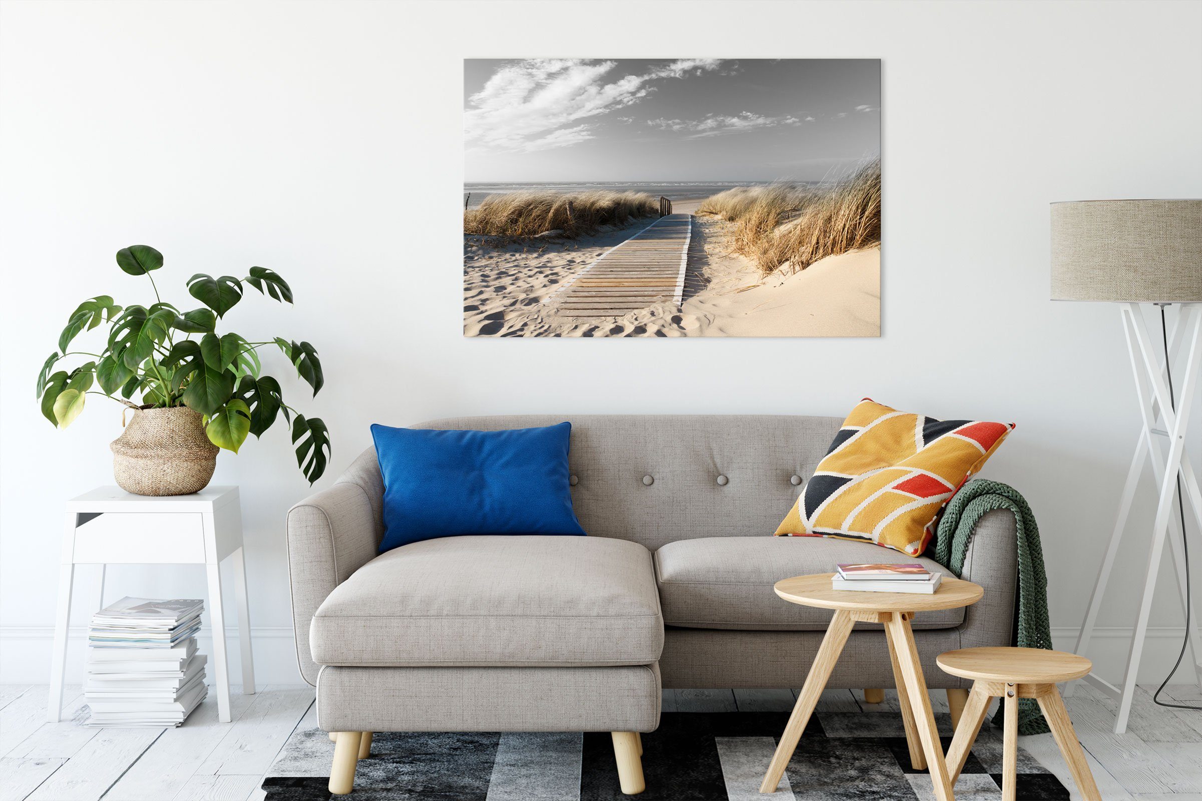 Pixxprint Leinwandbild Weg zum Strand durch die Dünen B&W Detail, Weg zum S günstig online kaufen