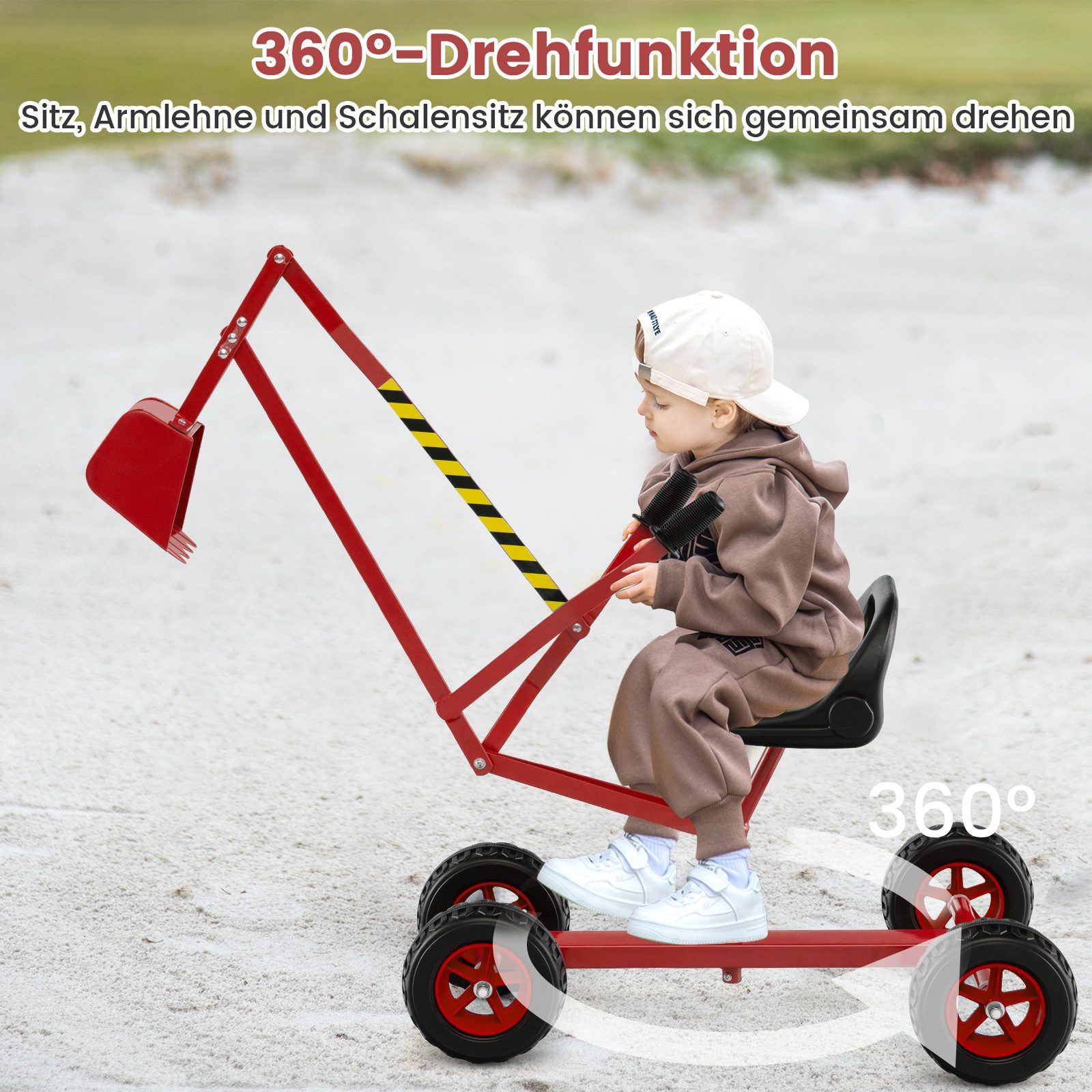 COSTWAY Spielzeug-Aufsitzbagger, 360° drehbar, Sitzbagger, mit Schaufel