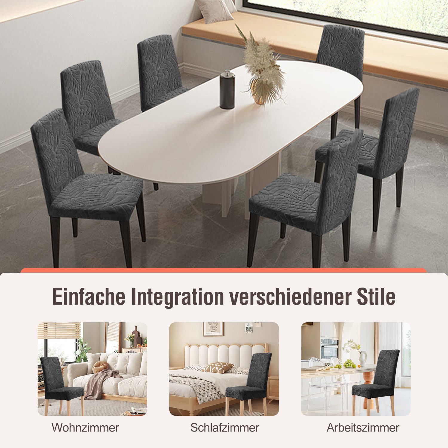Simloveve Stuhlhusse Stretch Stuhlbezug mit Gummiband Abnehmbar, waschbar, Sitzflächenhusse in gemusterter Dekoration für Bankett,Küche,Party